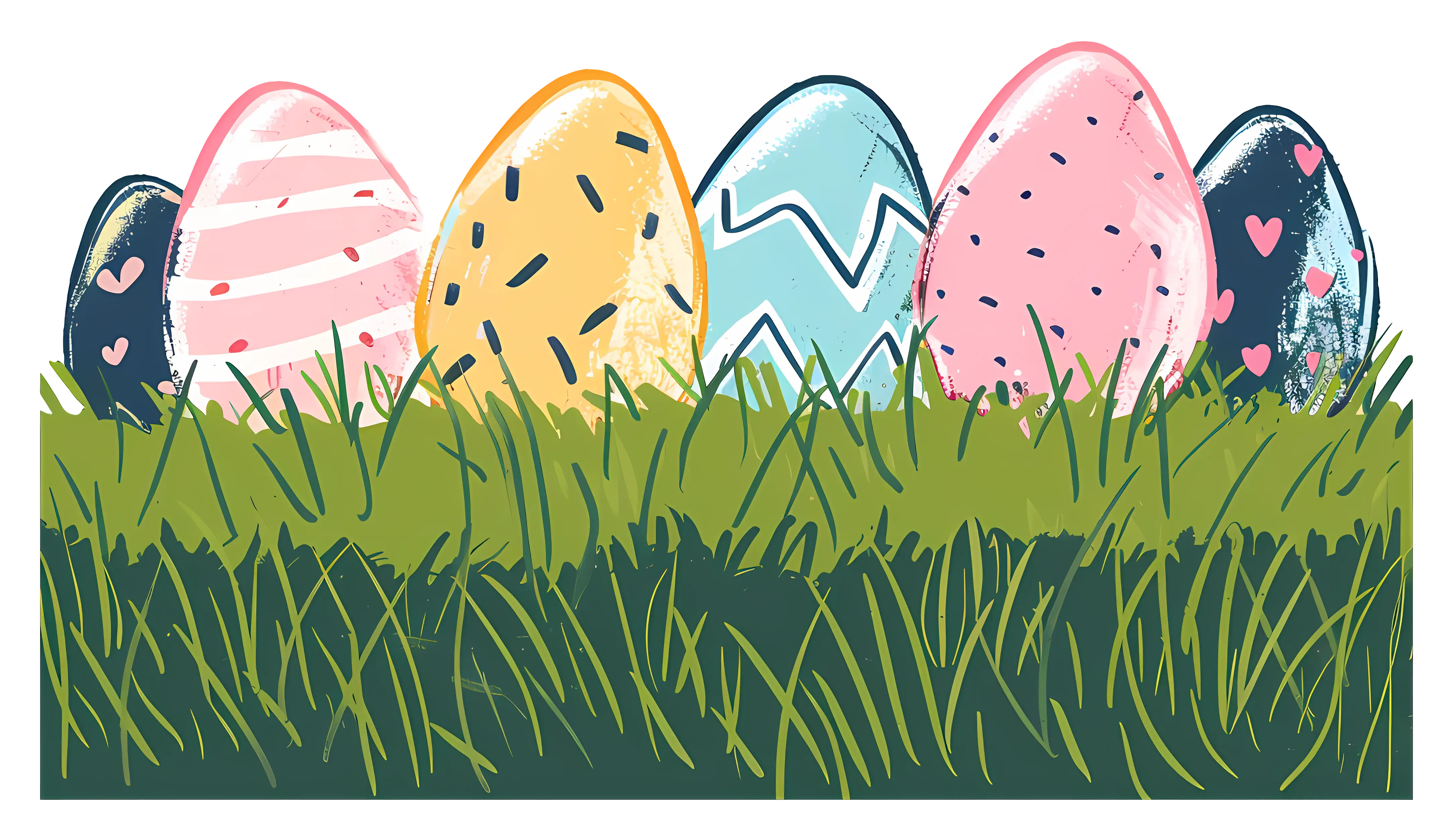 Decorative Easter Eggs in Grass