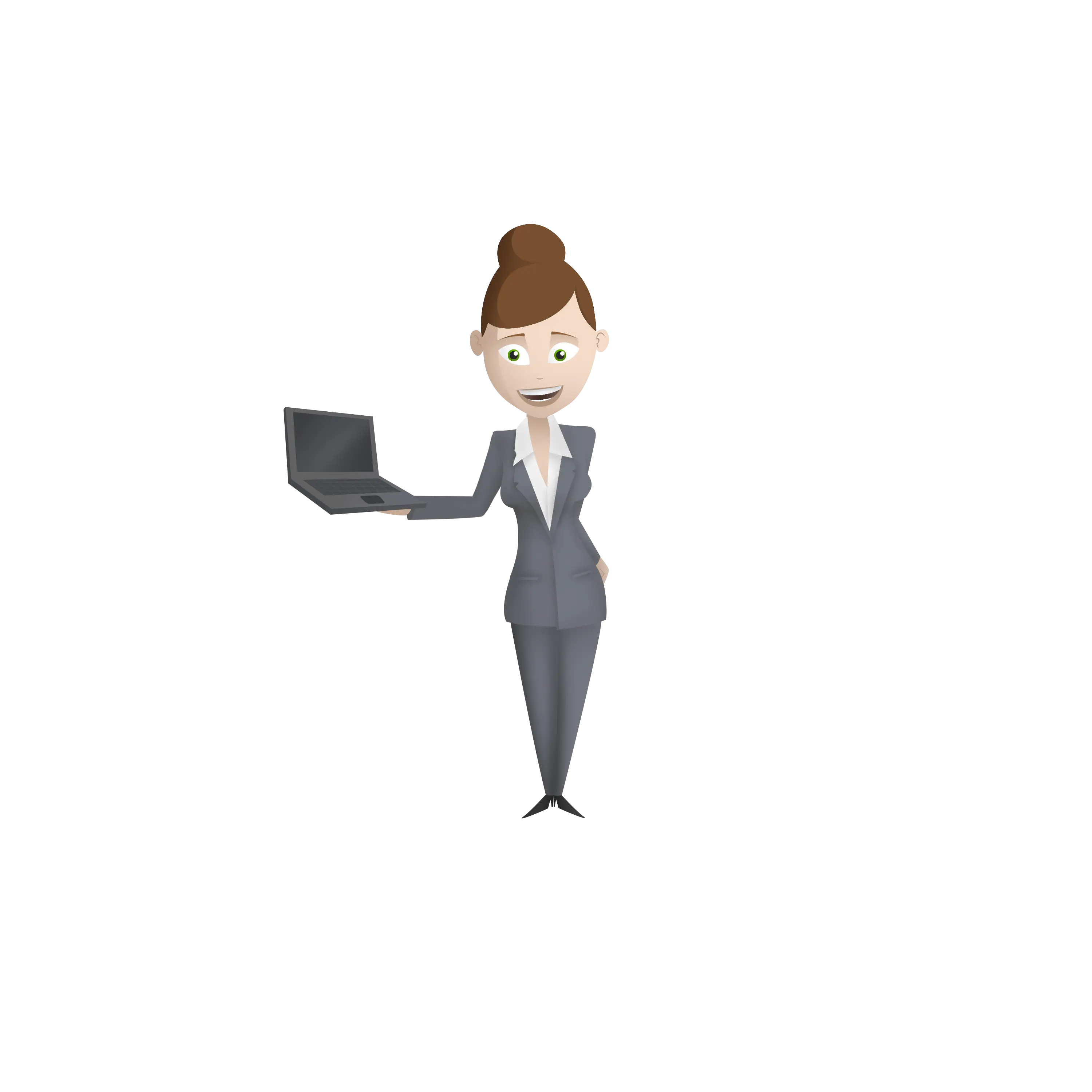 Cartoon Businesswoman Holding Laptop