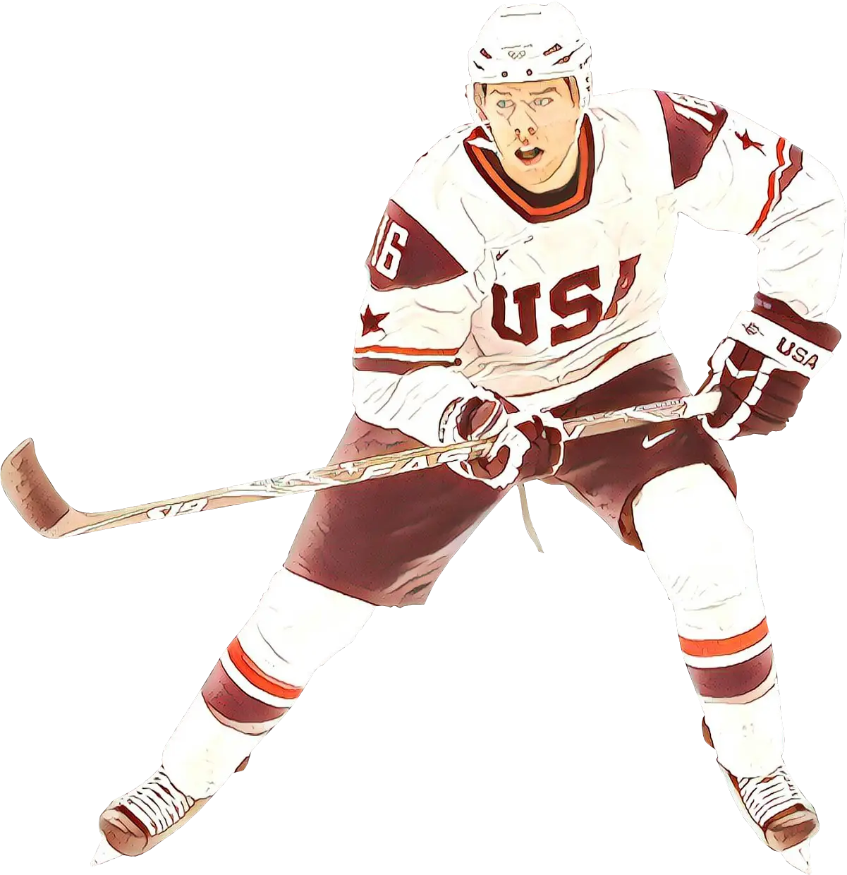 Hockey Player in USA Uniform with Hockey Stick