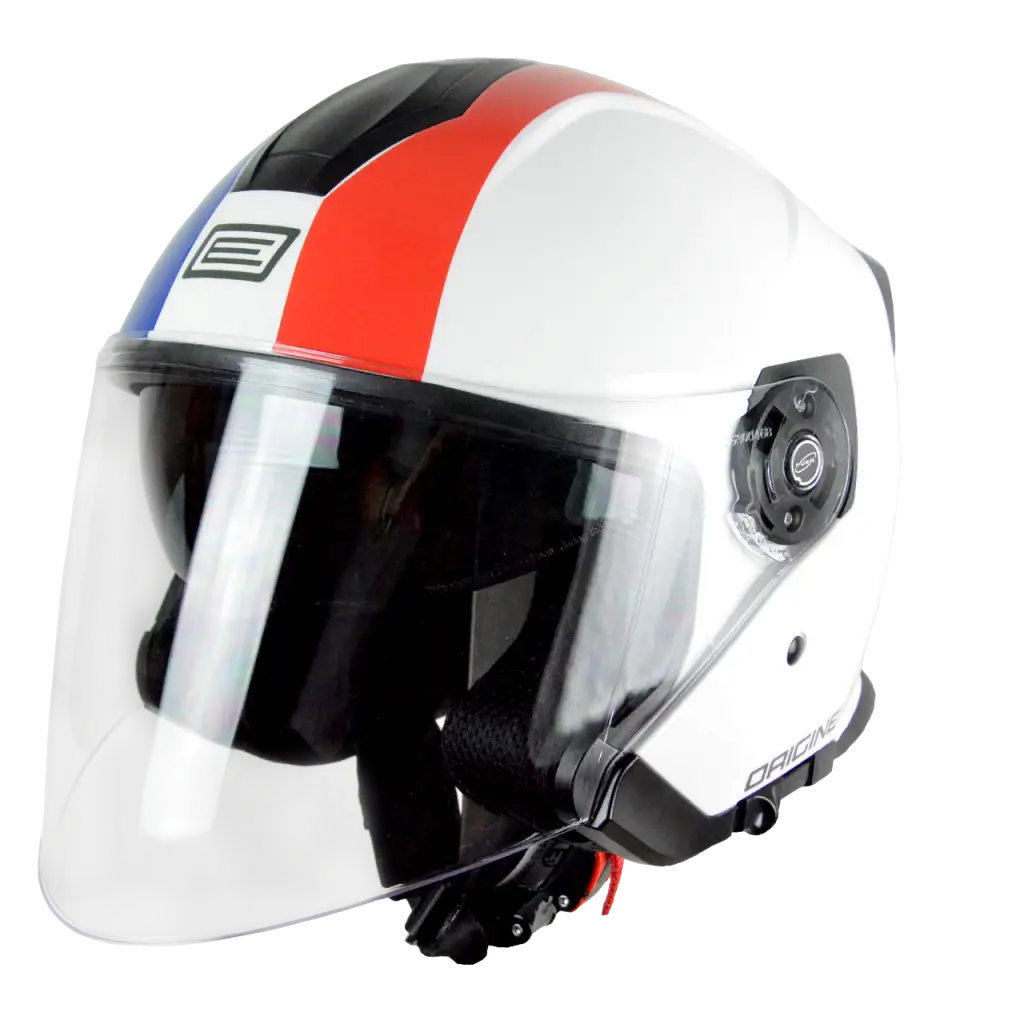 White and Red Motorcycle Helmet with Visor