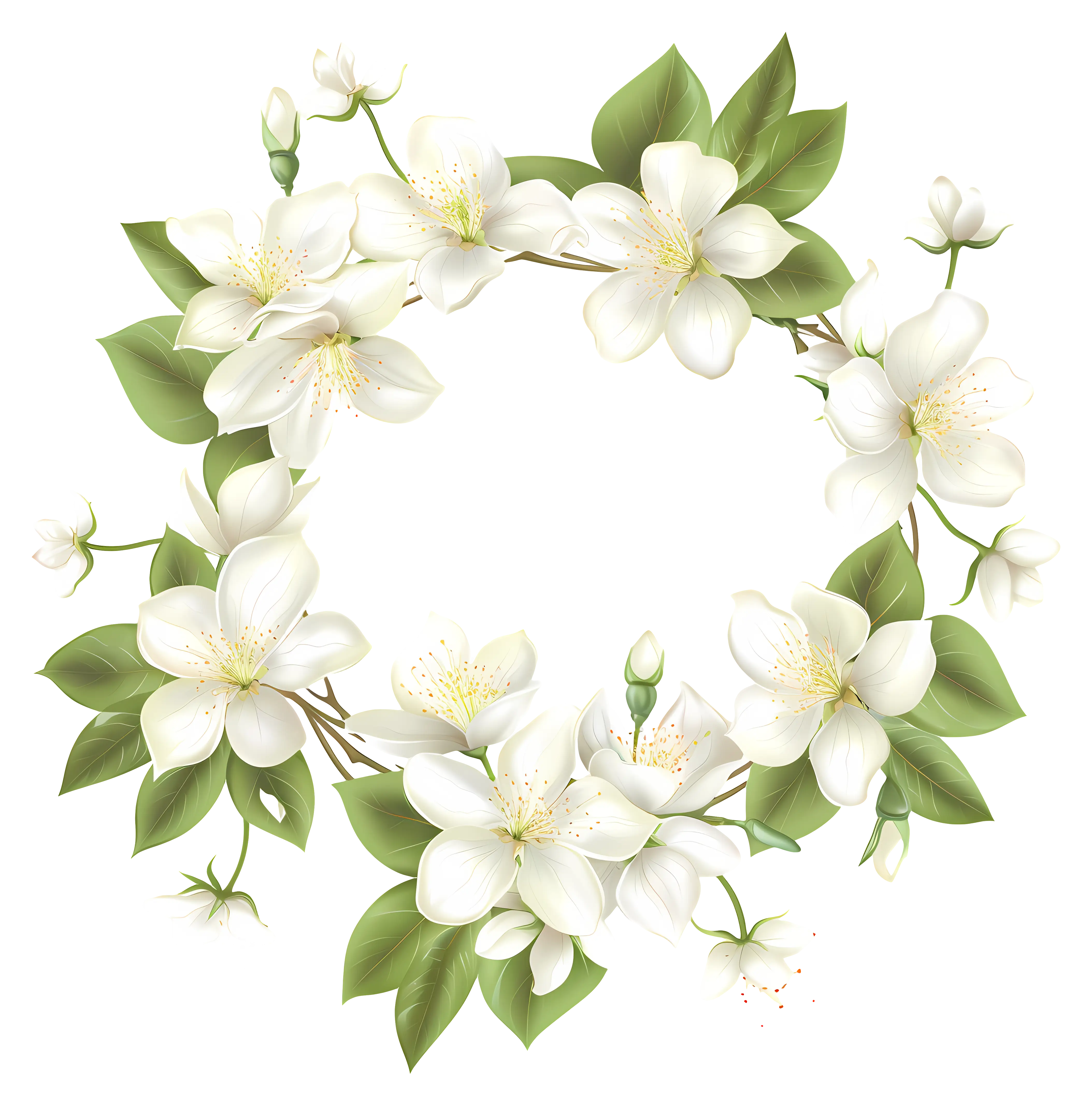 Elegant White Floral Wreath with Leaves