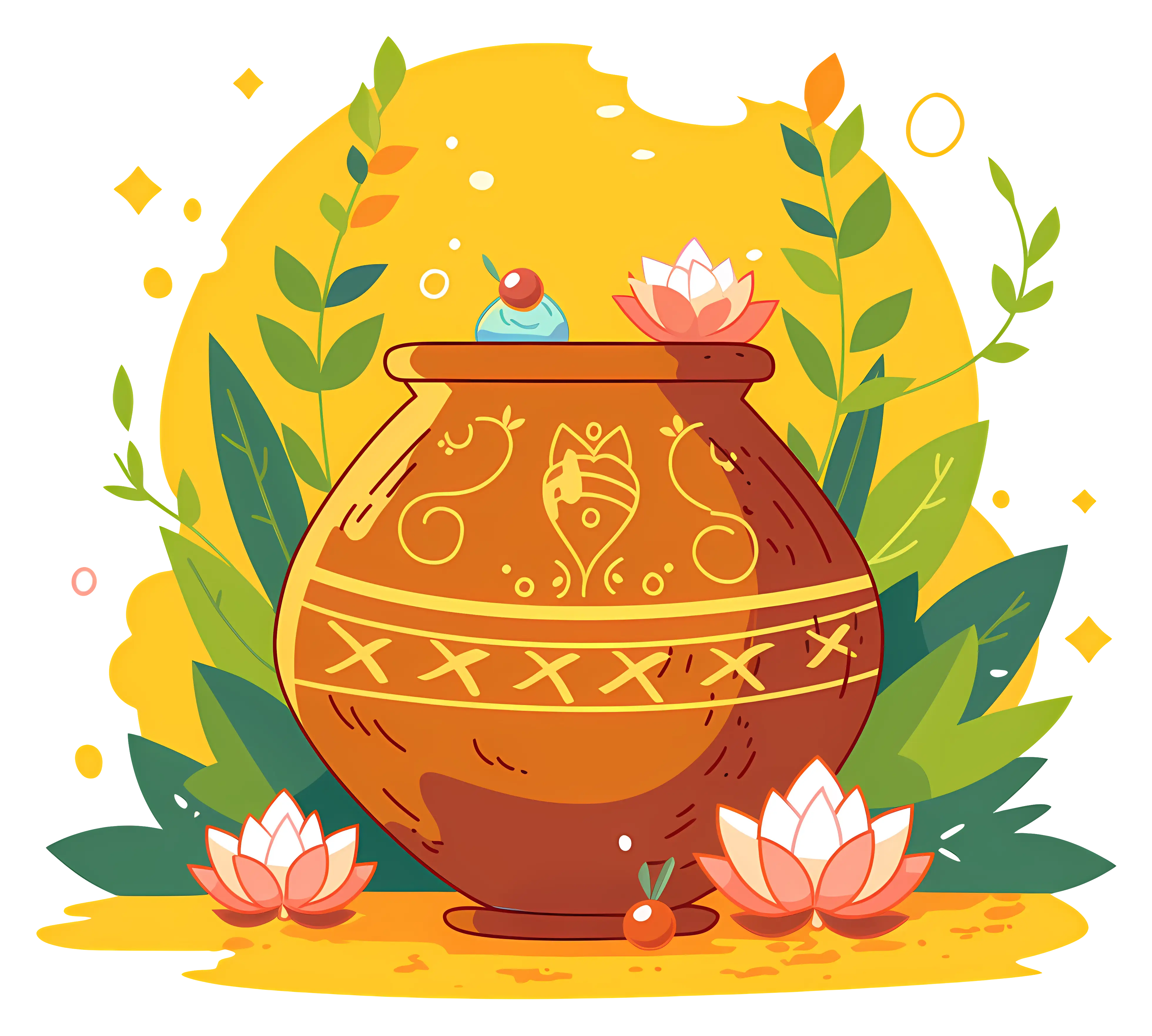 Decorative Clay Pot with Lotus Flowers and Leaves