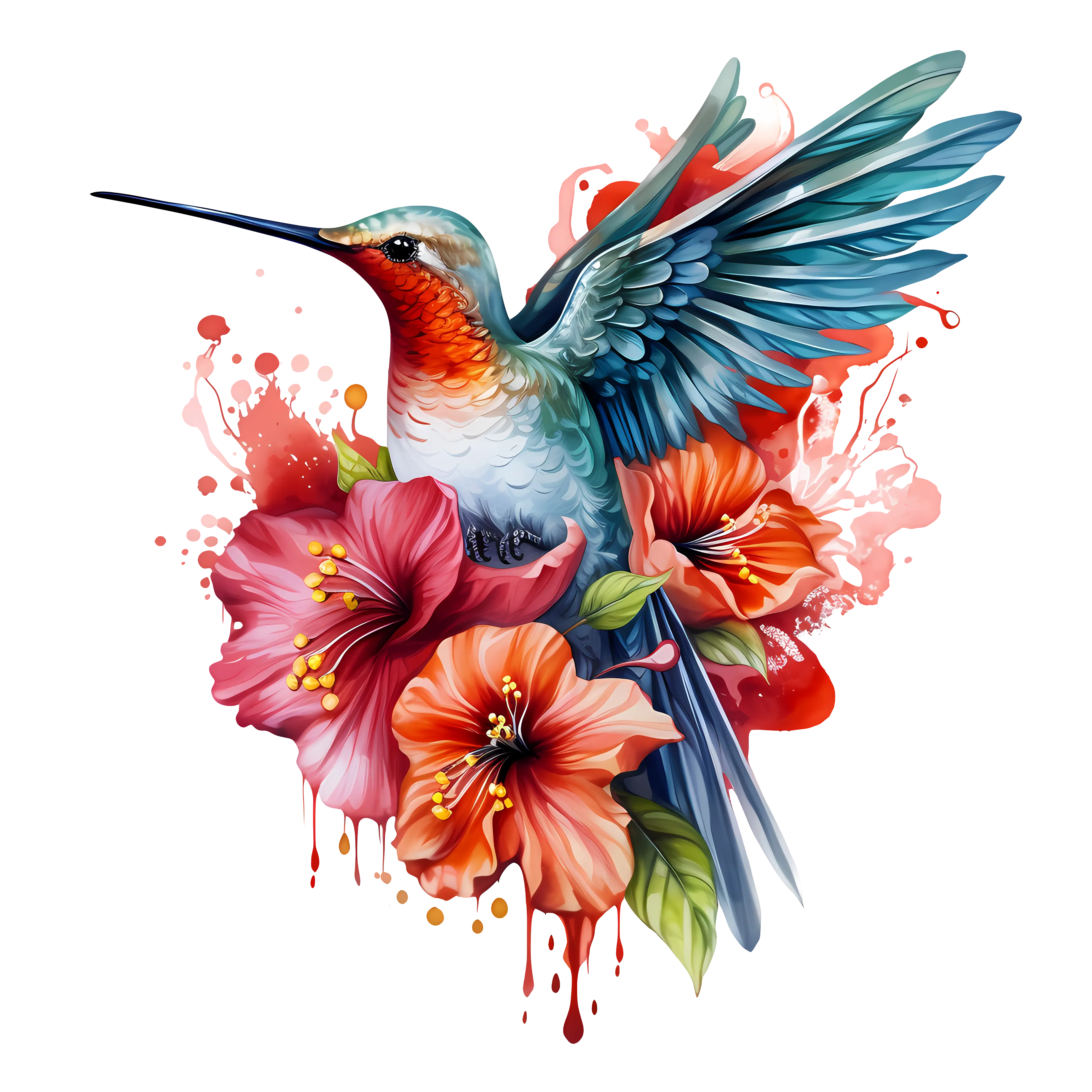 Colorful Hummingbird with Flowers