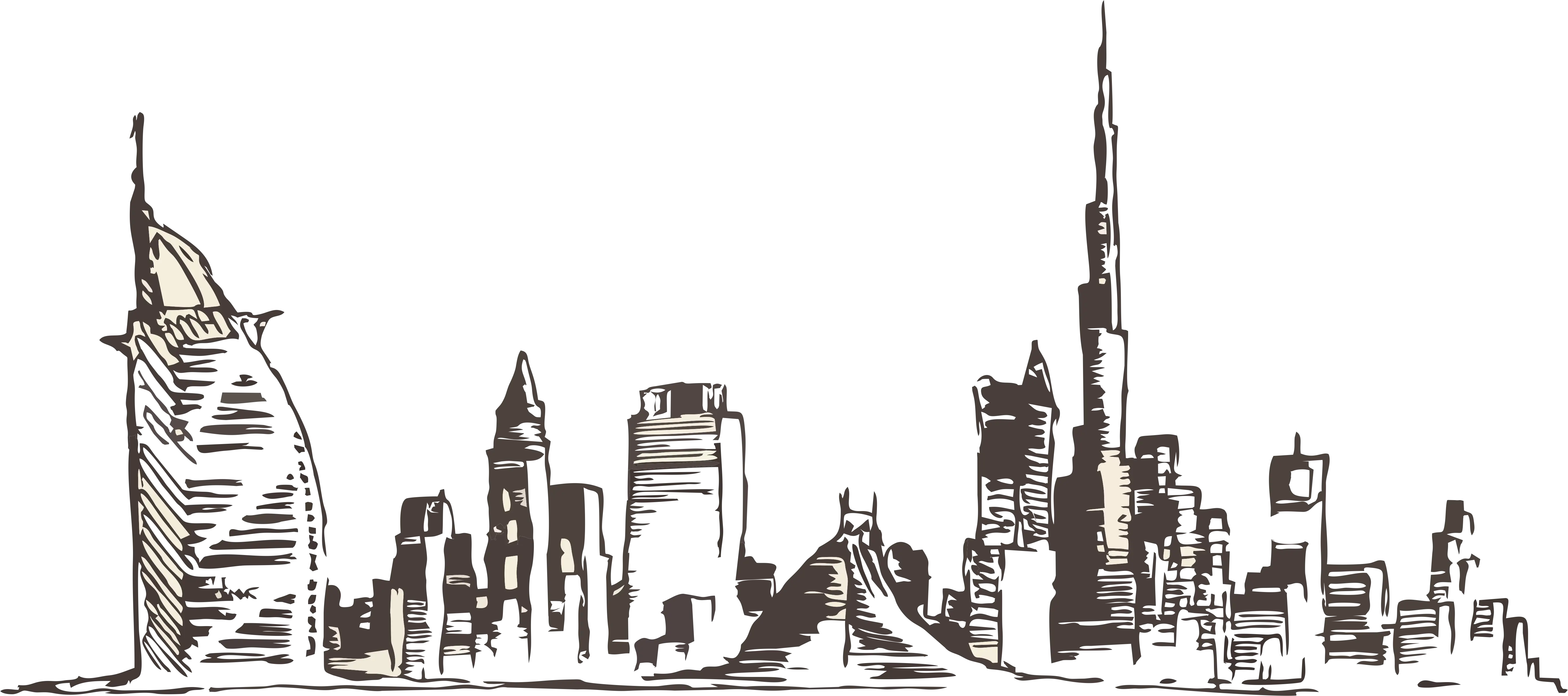 Black and White City Skyline Drawing