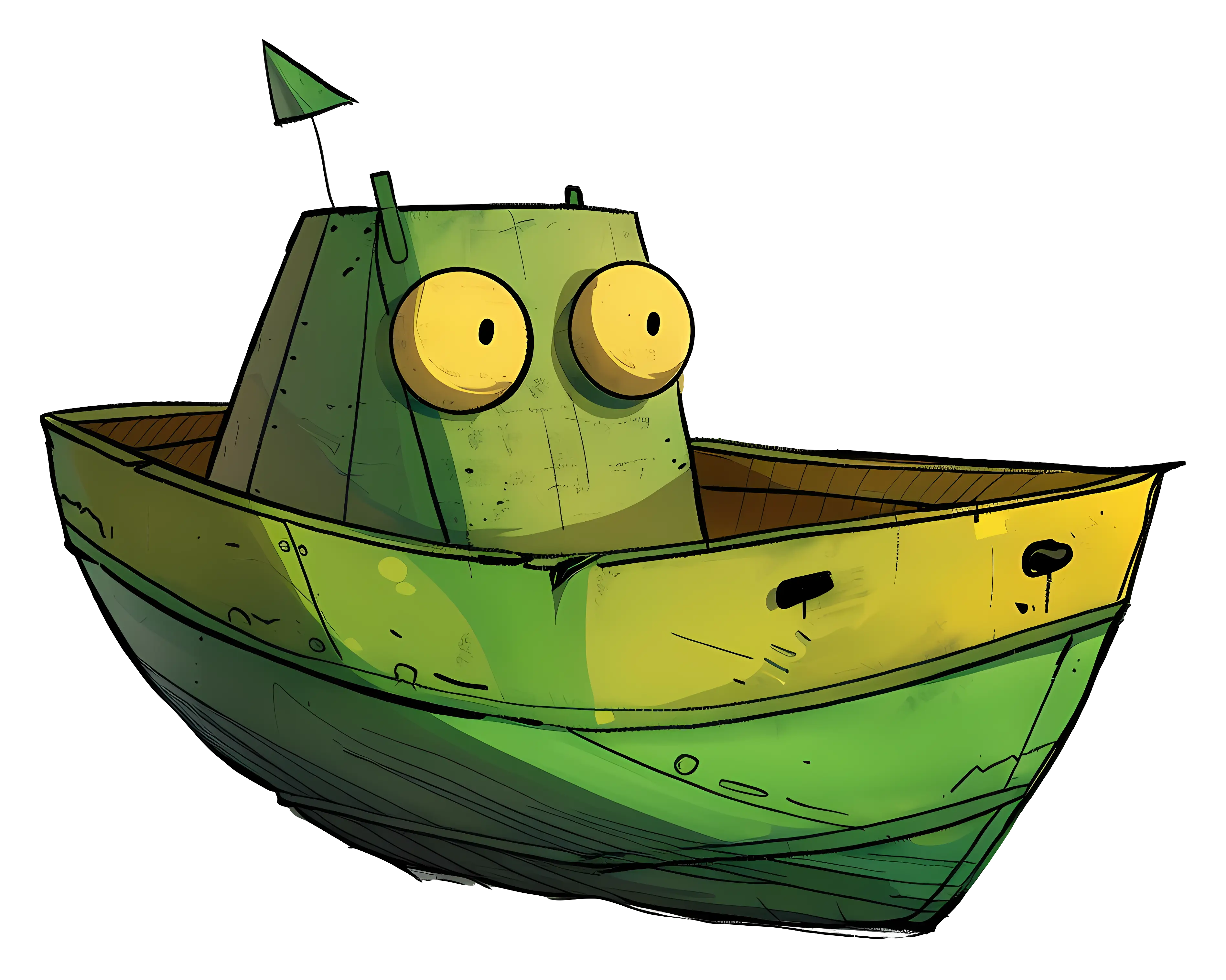 Cute Cartoon Boat with Big Eyes