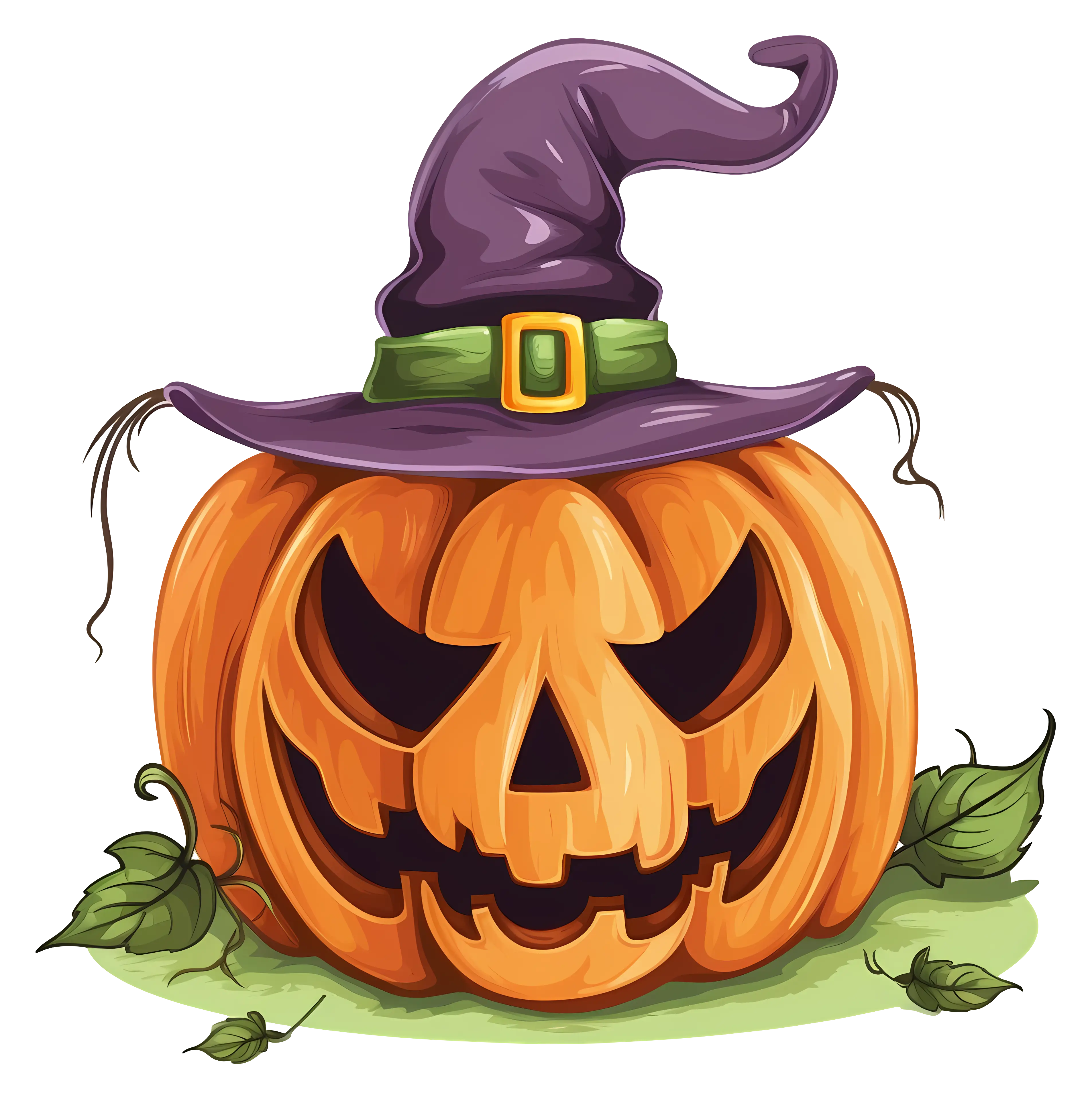 Jack-O&#039;-Lantern Wearing Witch Hat for Halloween