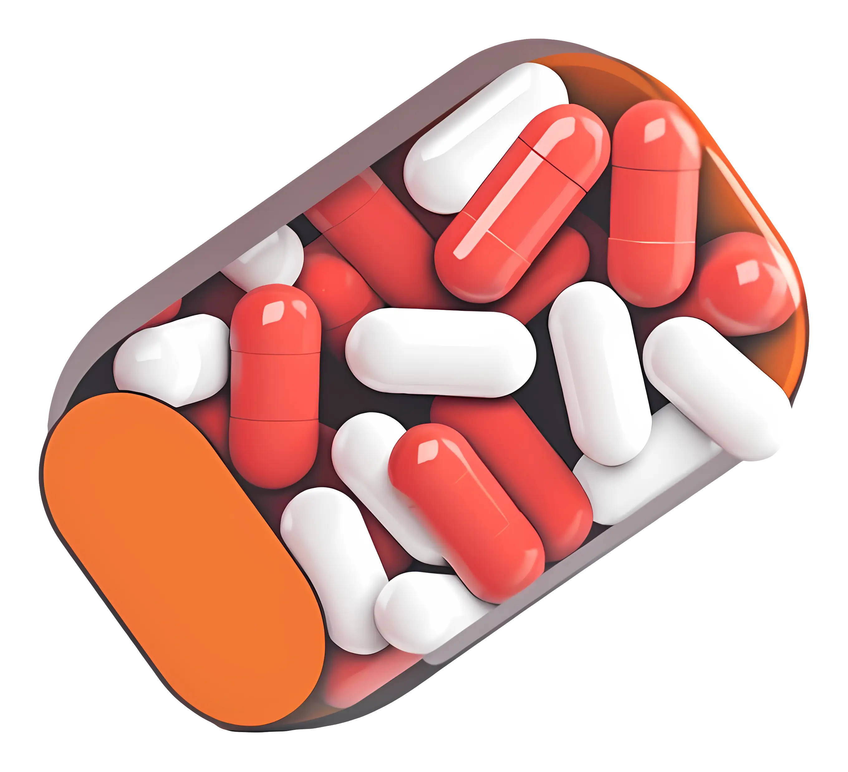 Container with Red and White Capsules
