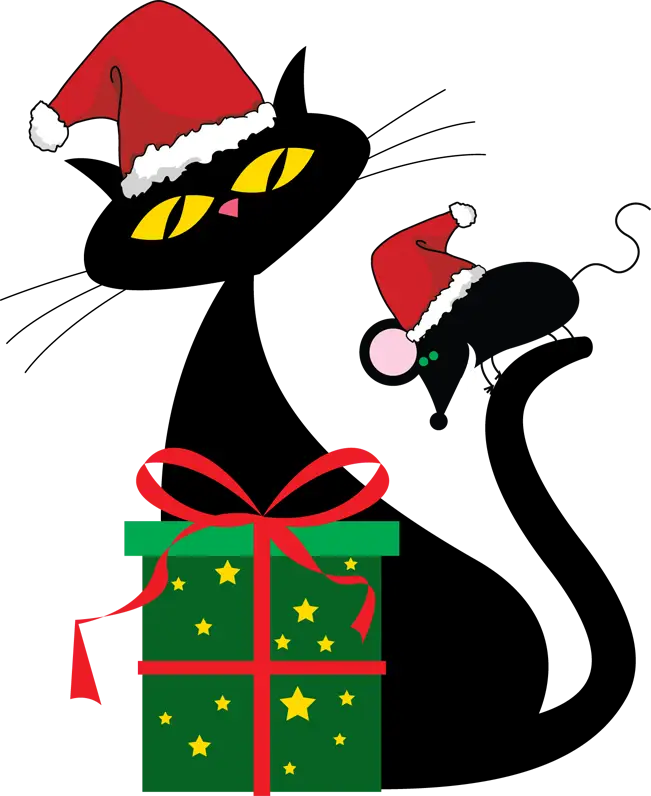 Black Christmas Cat with Gift