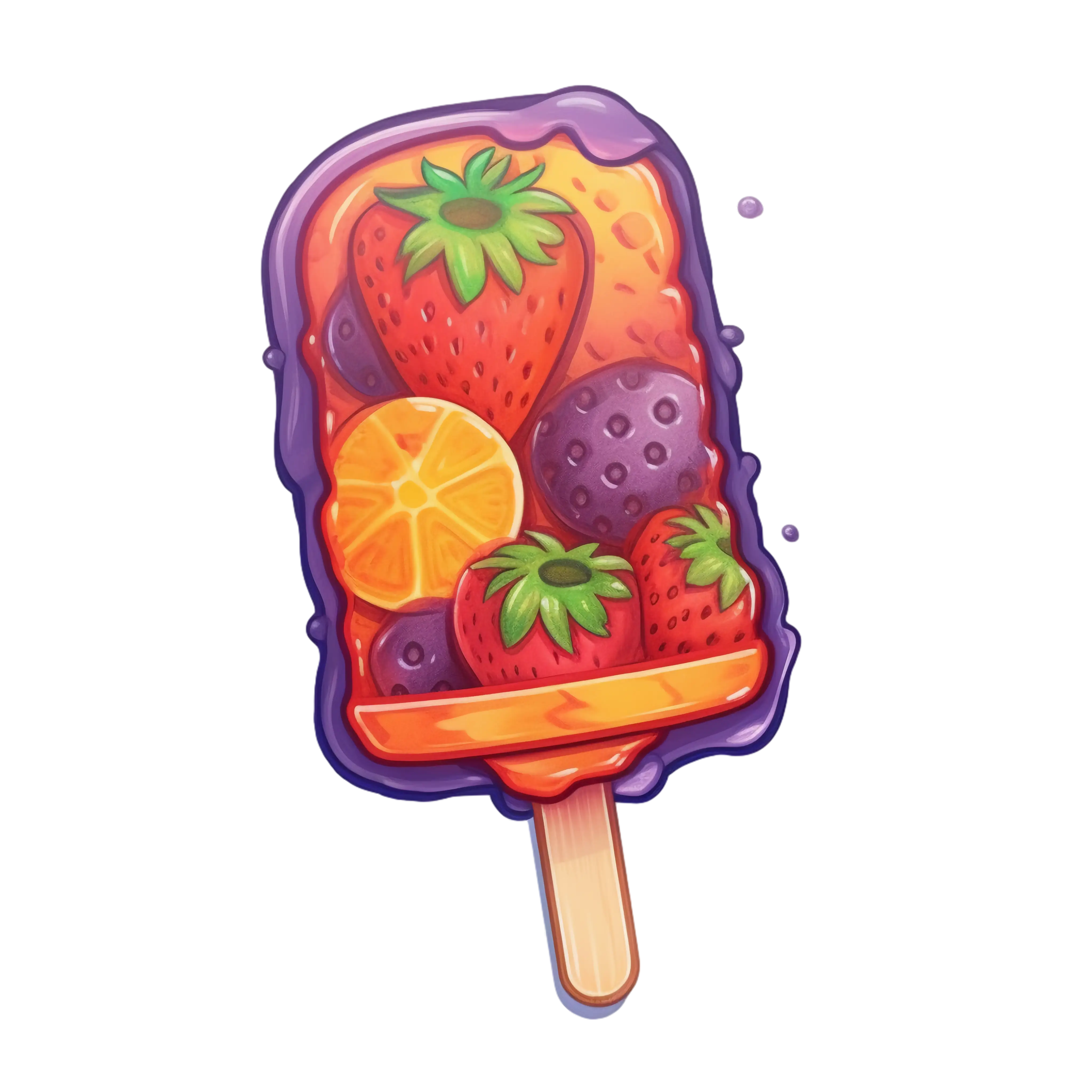 Colorful Fruit Popsicle with Strawberries and Orange
