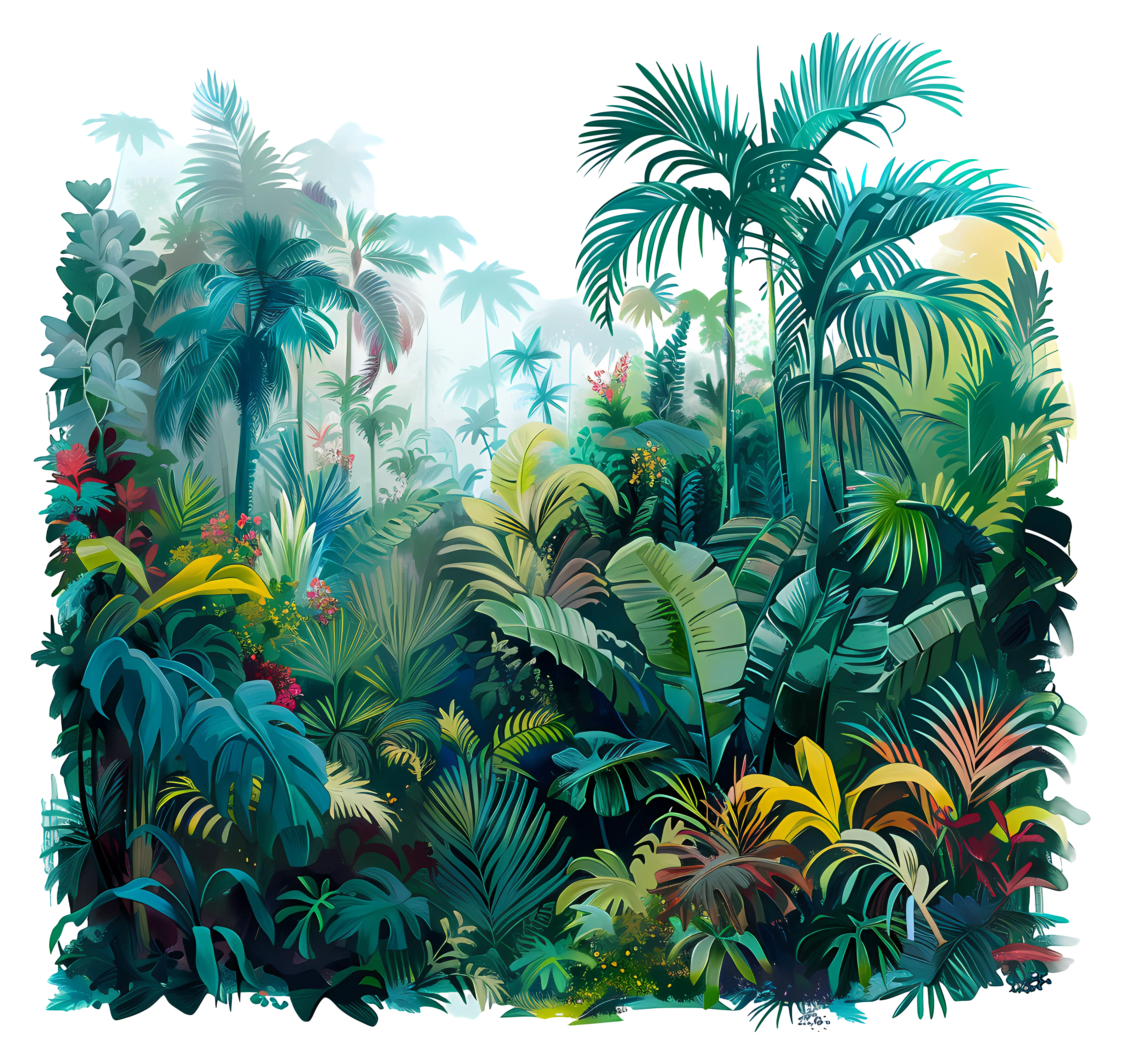 Exotic Lush Tropical Forest Illustration