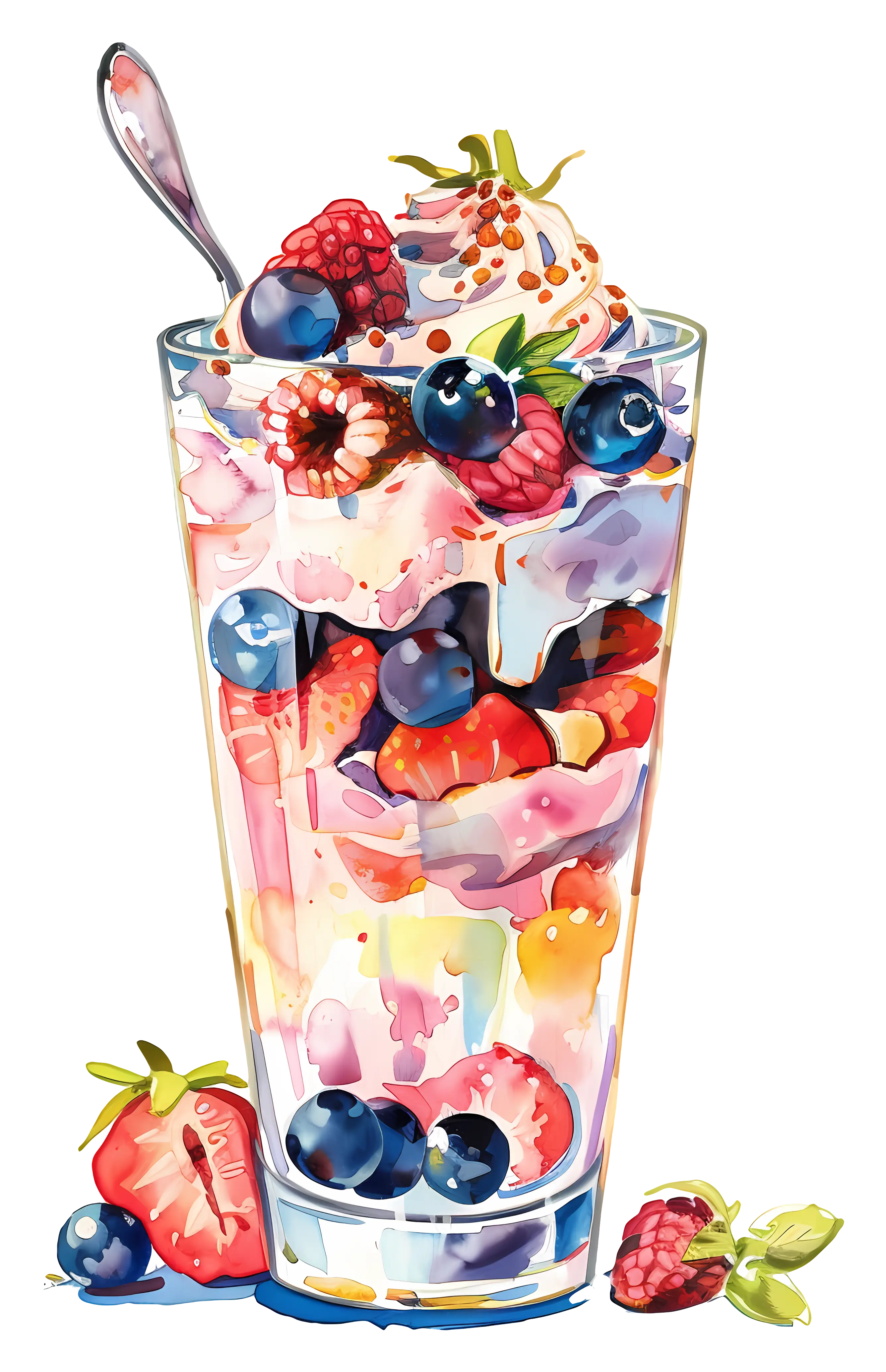 Fruit Parfait with Mixed Berries in a Glass