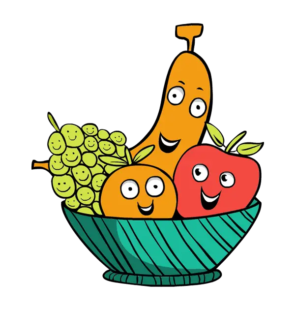 Smiling Fruits in a Bowl Illustration