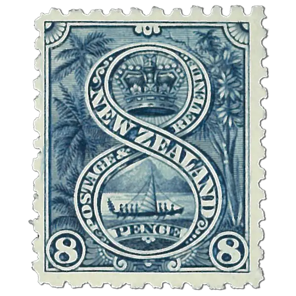 Vintage New Zealand Eight Pence Stamp