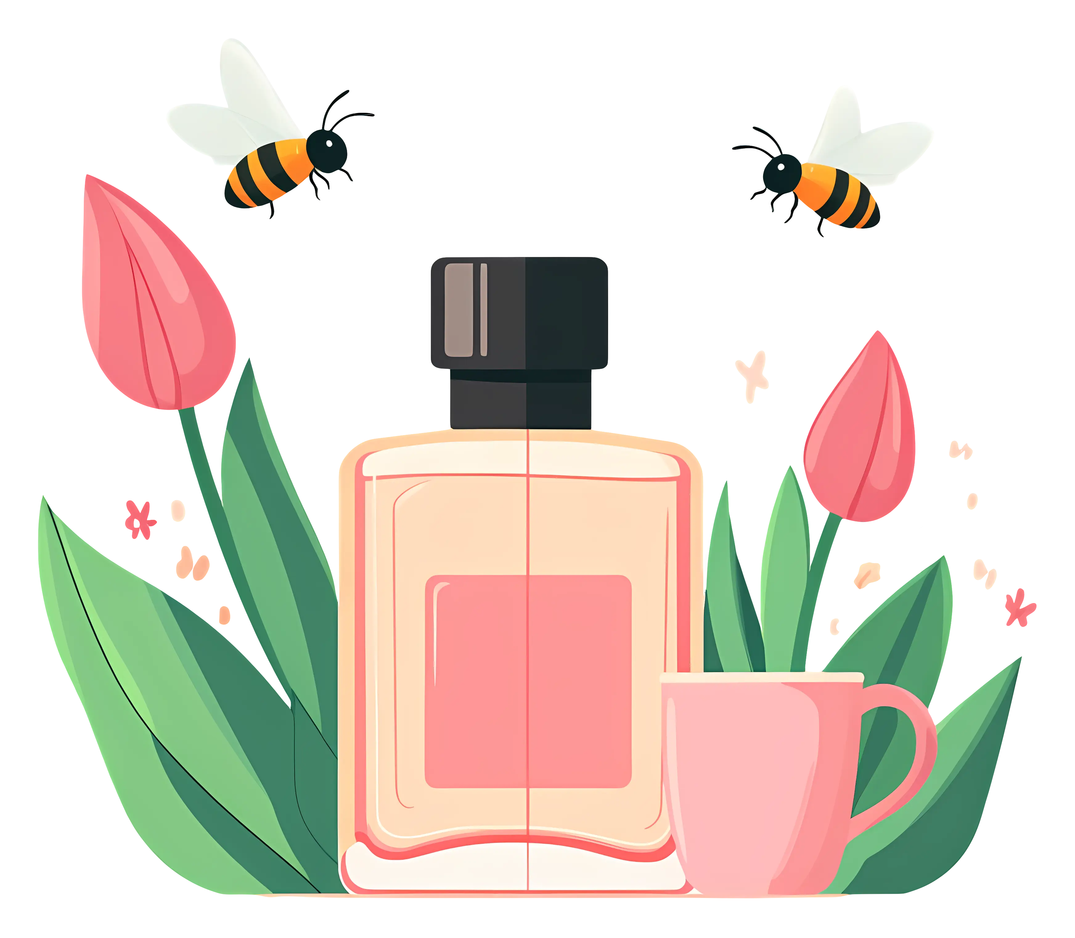 Perfume Bottle with Flowers and Bees