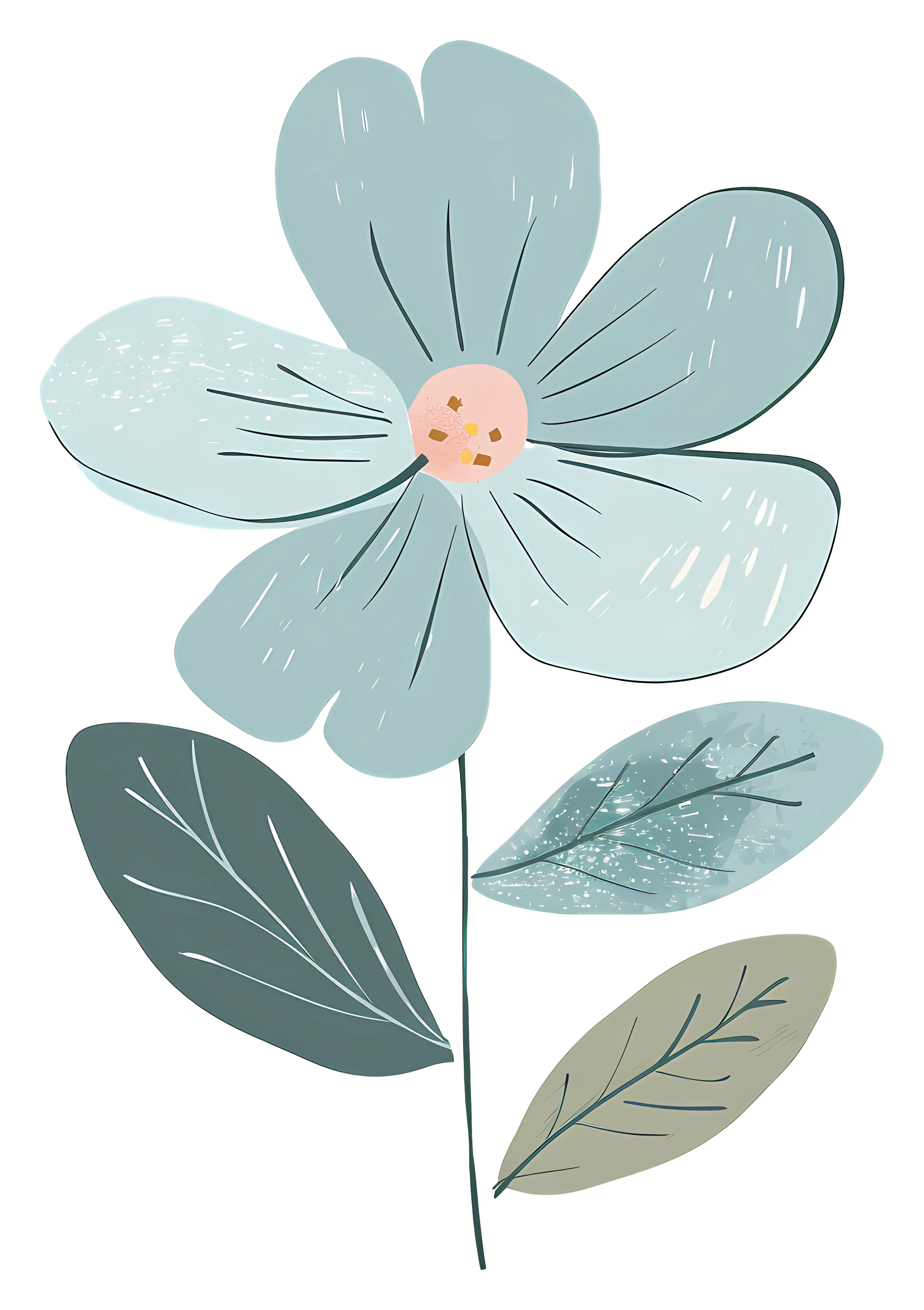 Simple Blue Flower with Leaves