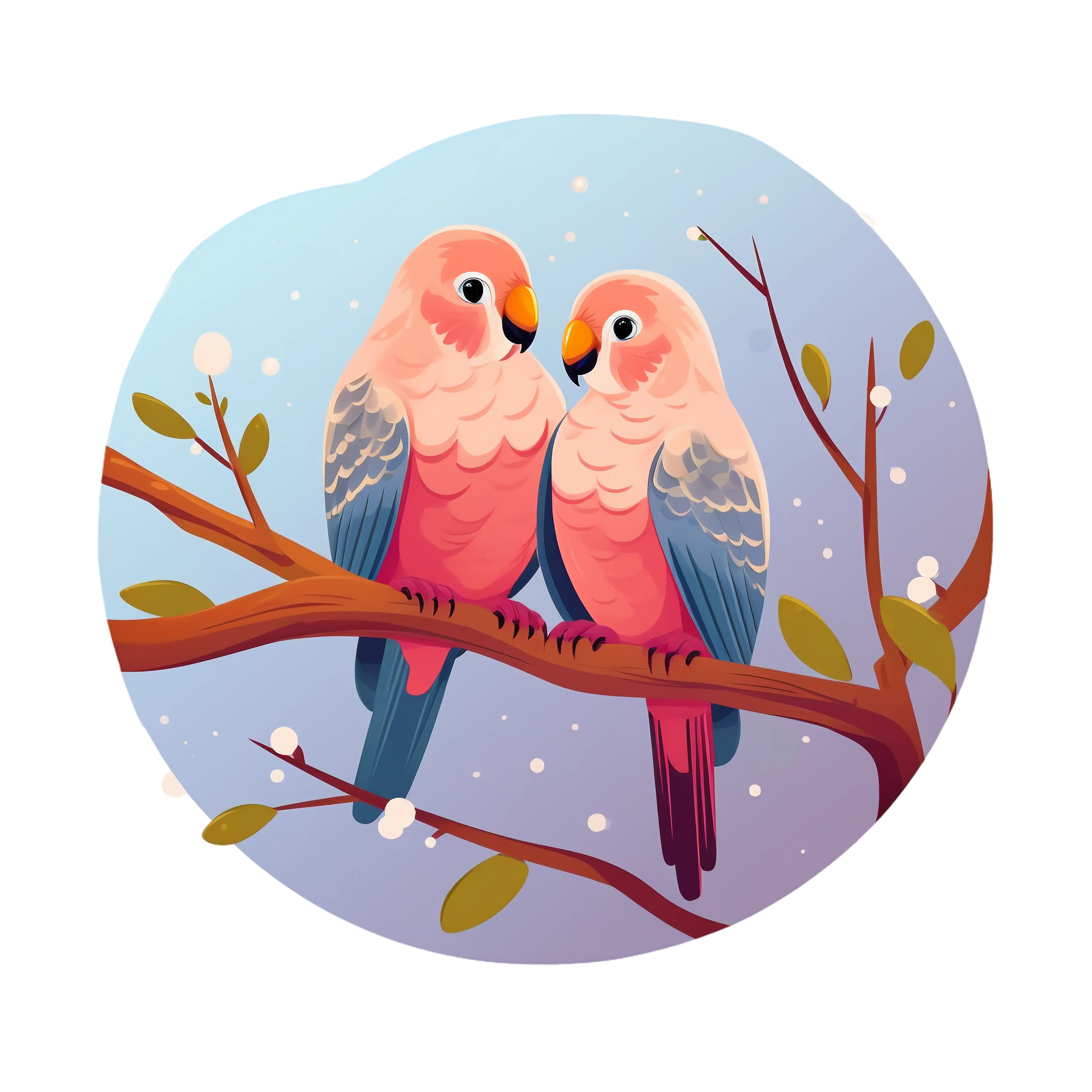 Two Lovebirds Perched on a Branch