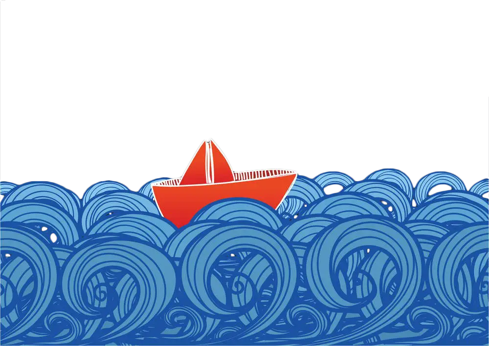 Red Boat on Blue Waves