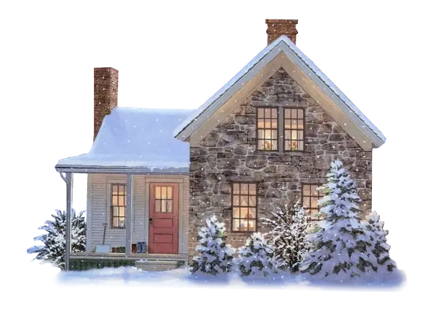 Snowy House in Winter Landscape