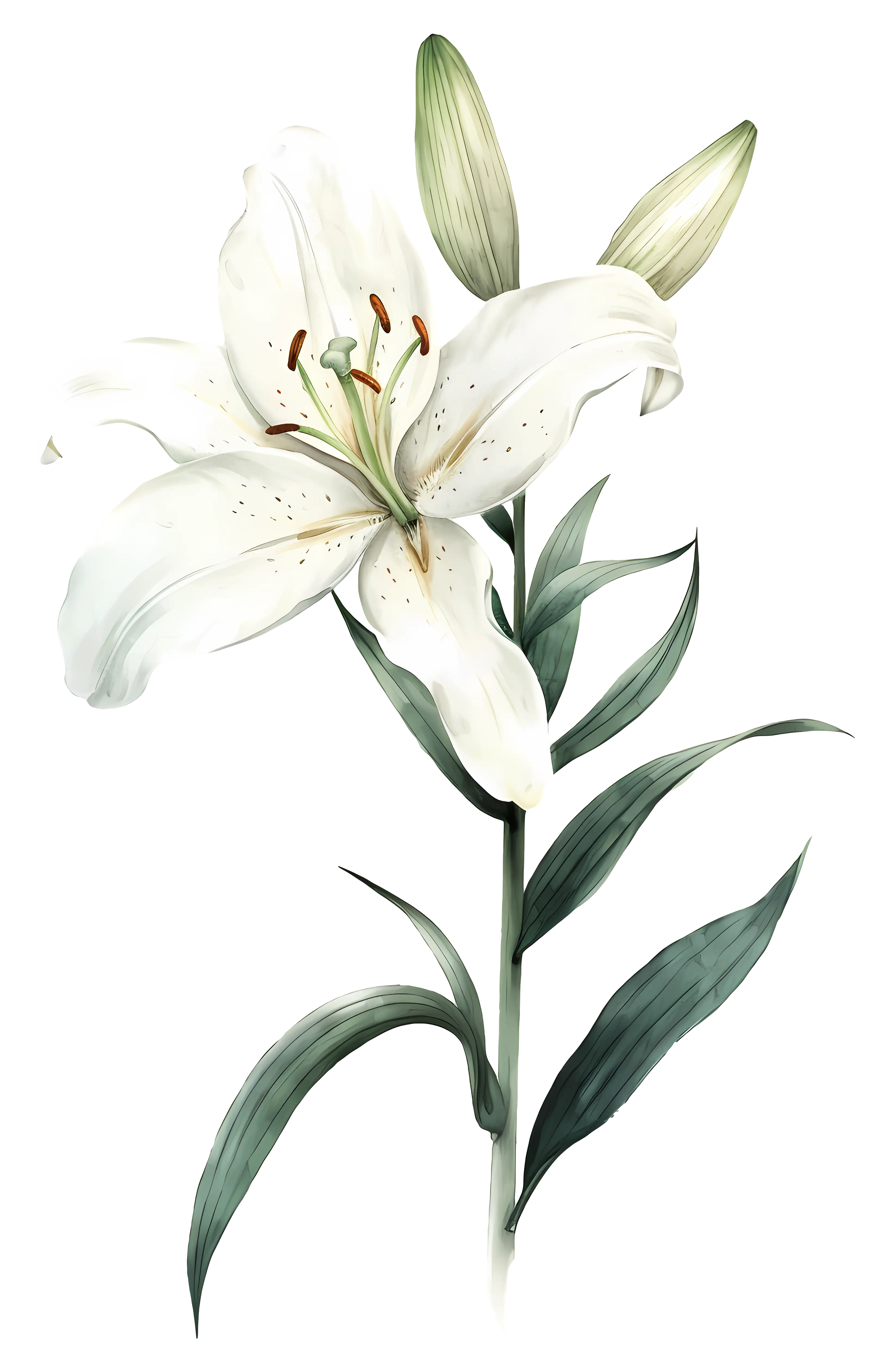 White Lilies in Bloom Illustration