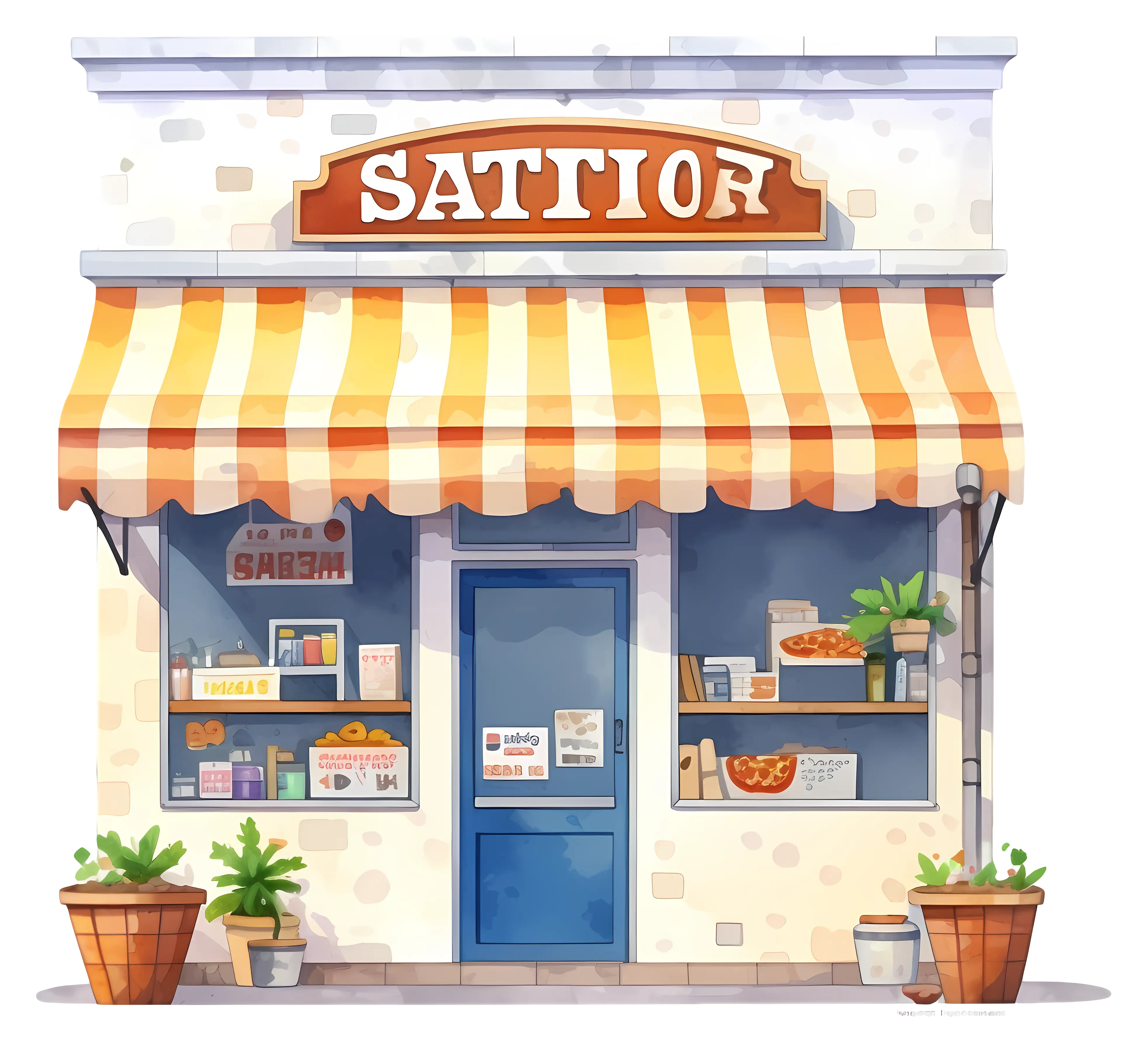 Charming Storefront with Striped Awning
