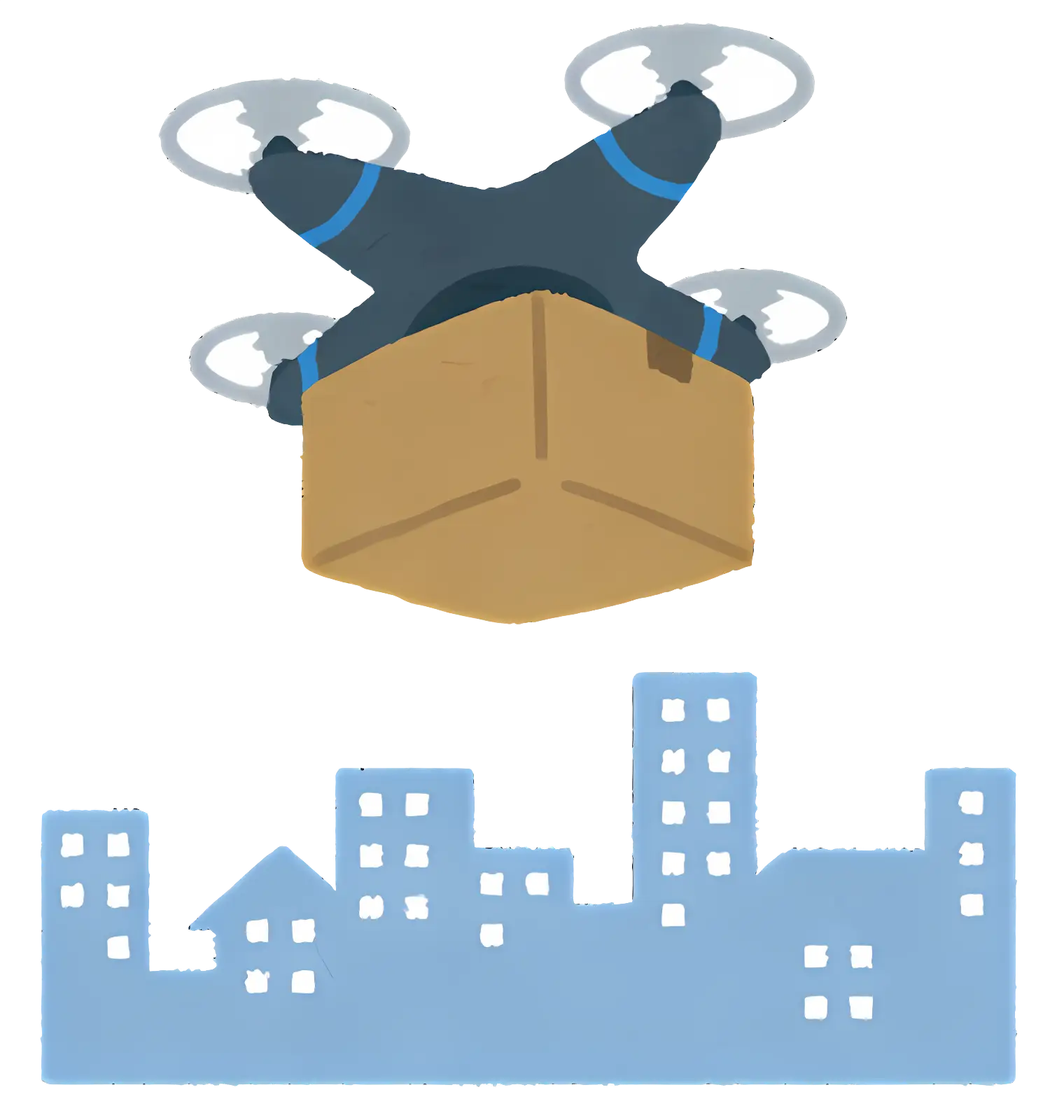 Drone Delivering Package Over City