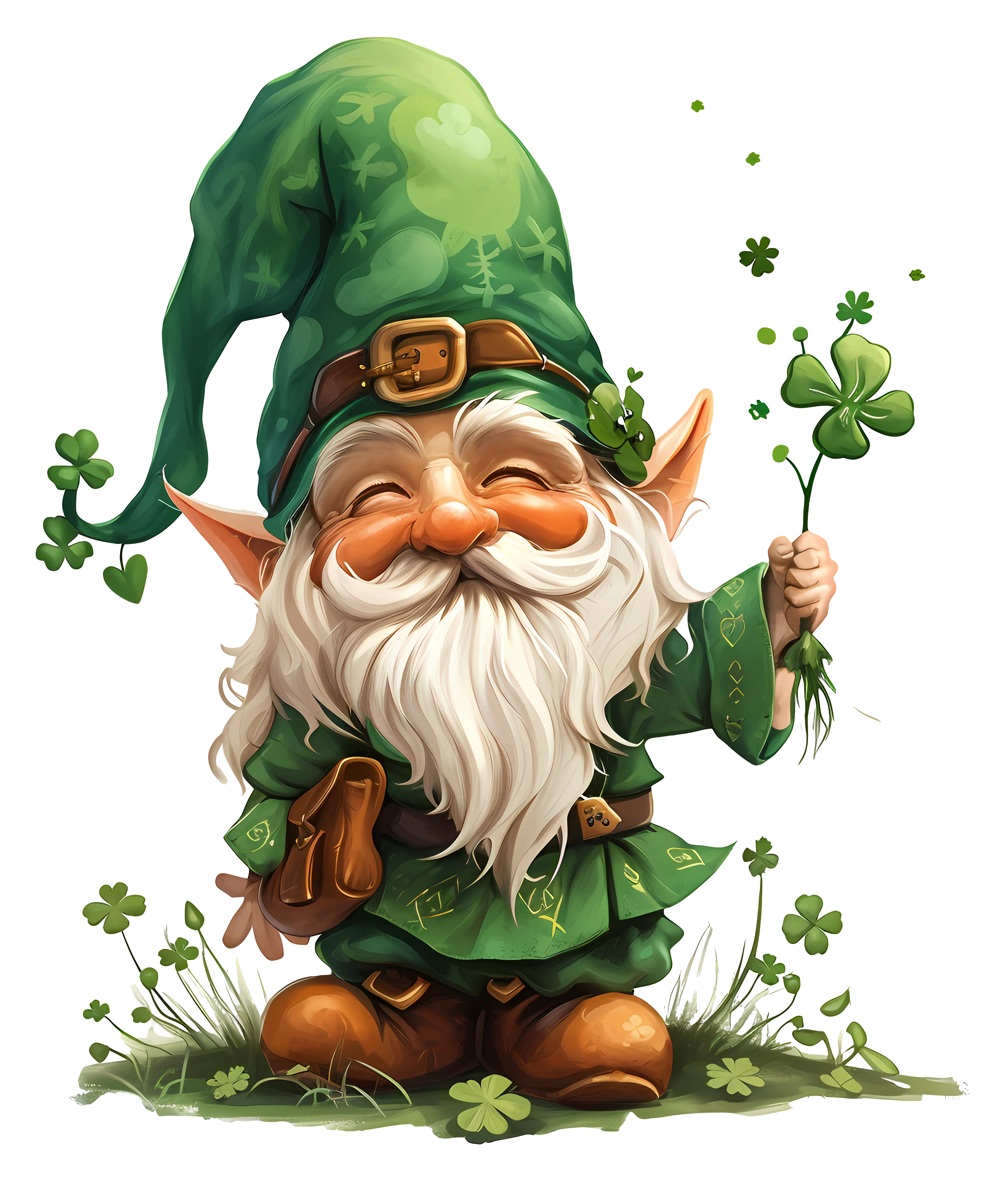 Adorable Green Gnome Holding Shamrocks