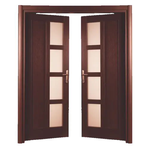 Double Wooden Doors with Frosted Glass Panels