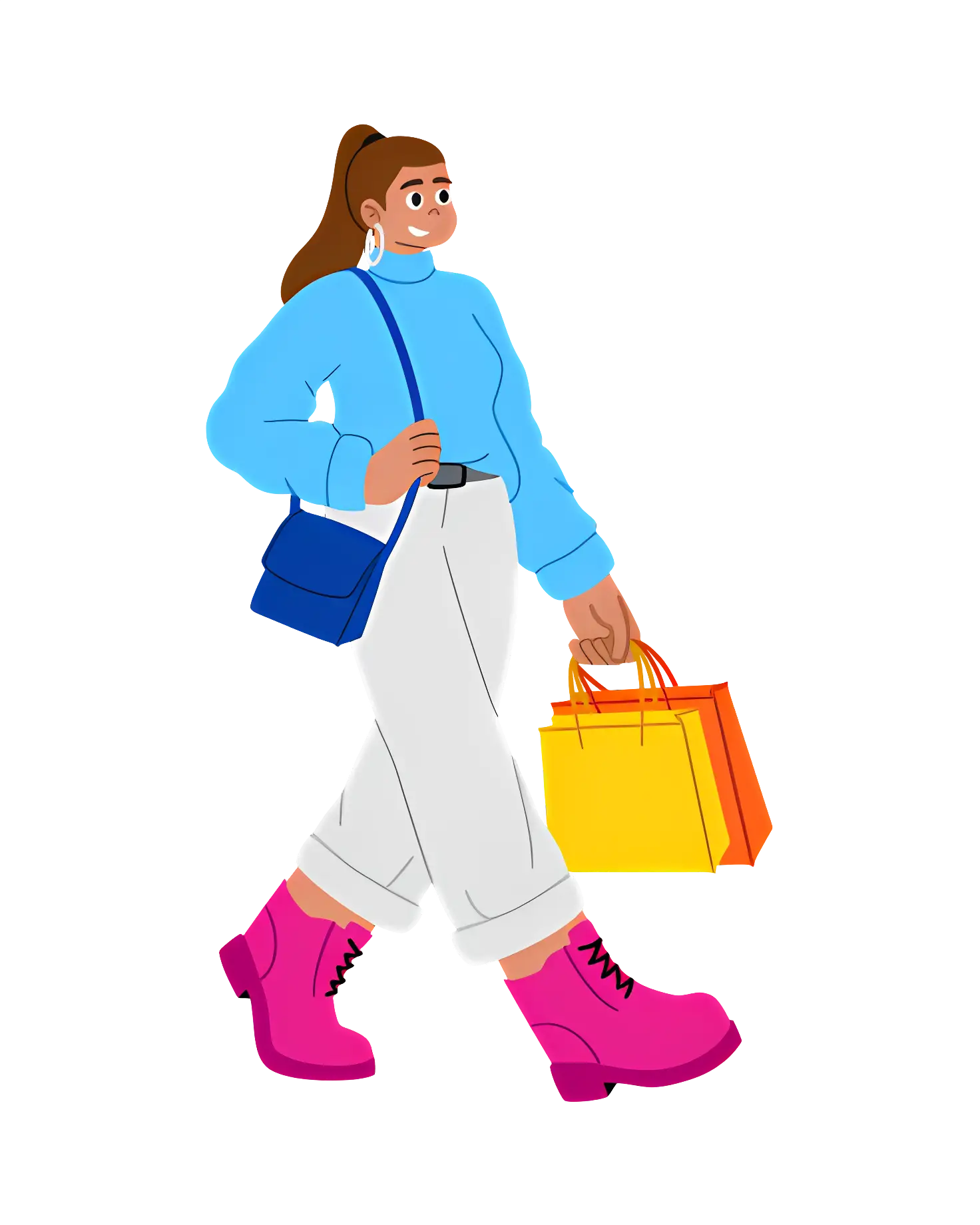 Woman with Shopping Bags in Winter Attire