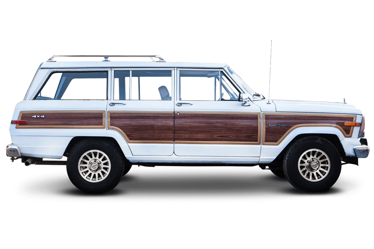 White Vintage Car with Wooden Panels