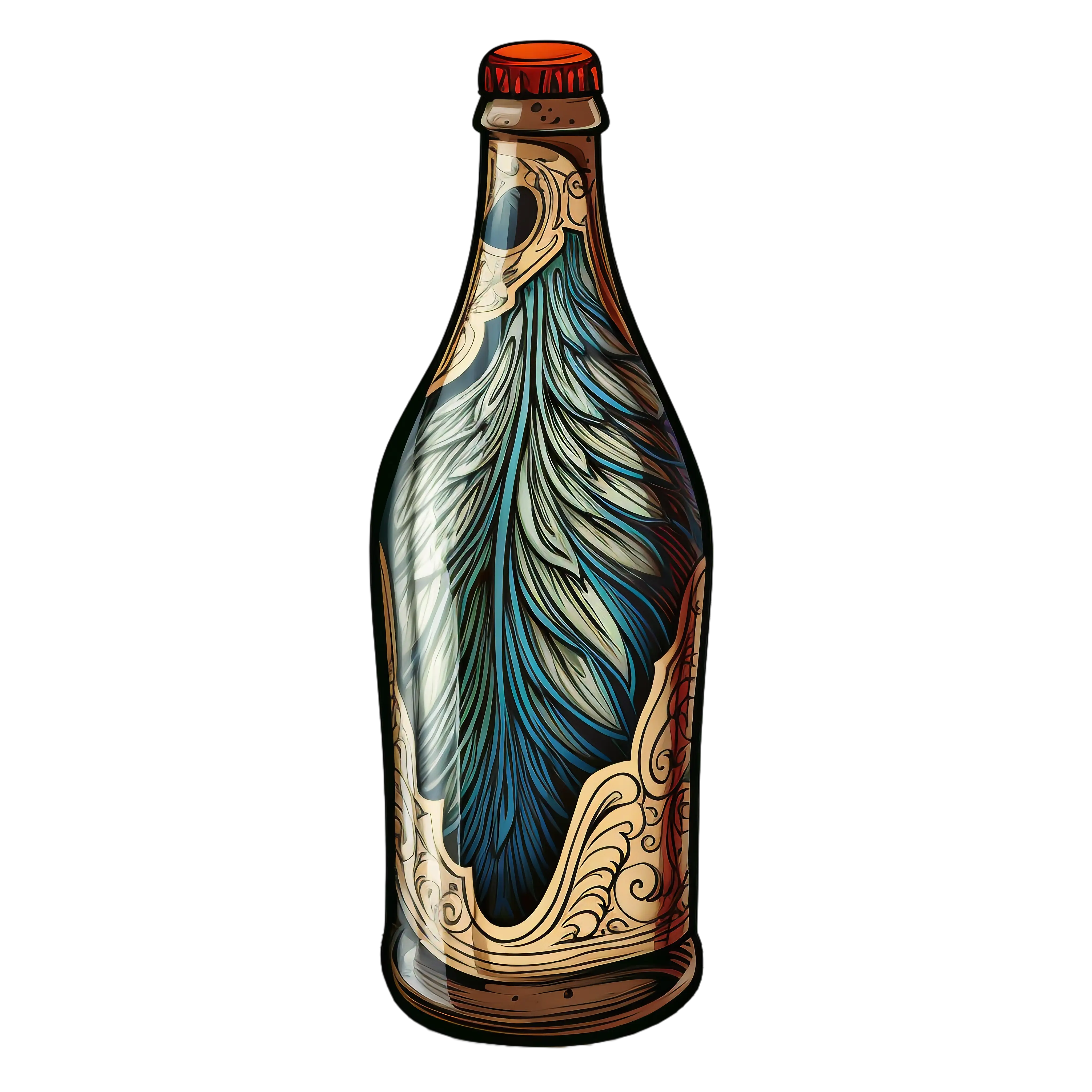 Decorative Beer Bottle with Feather Design