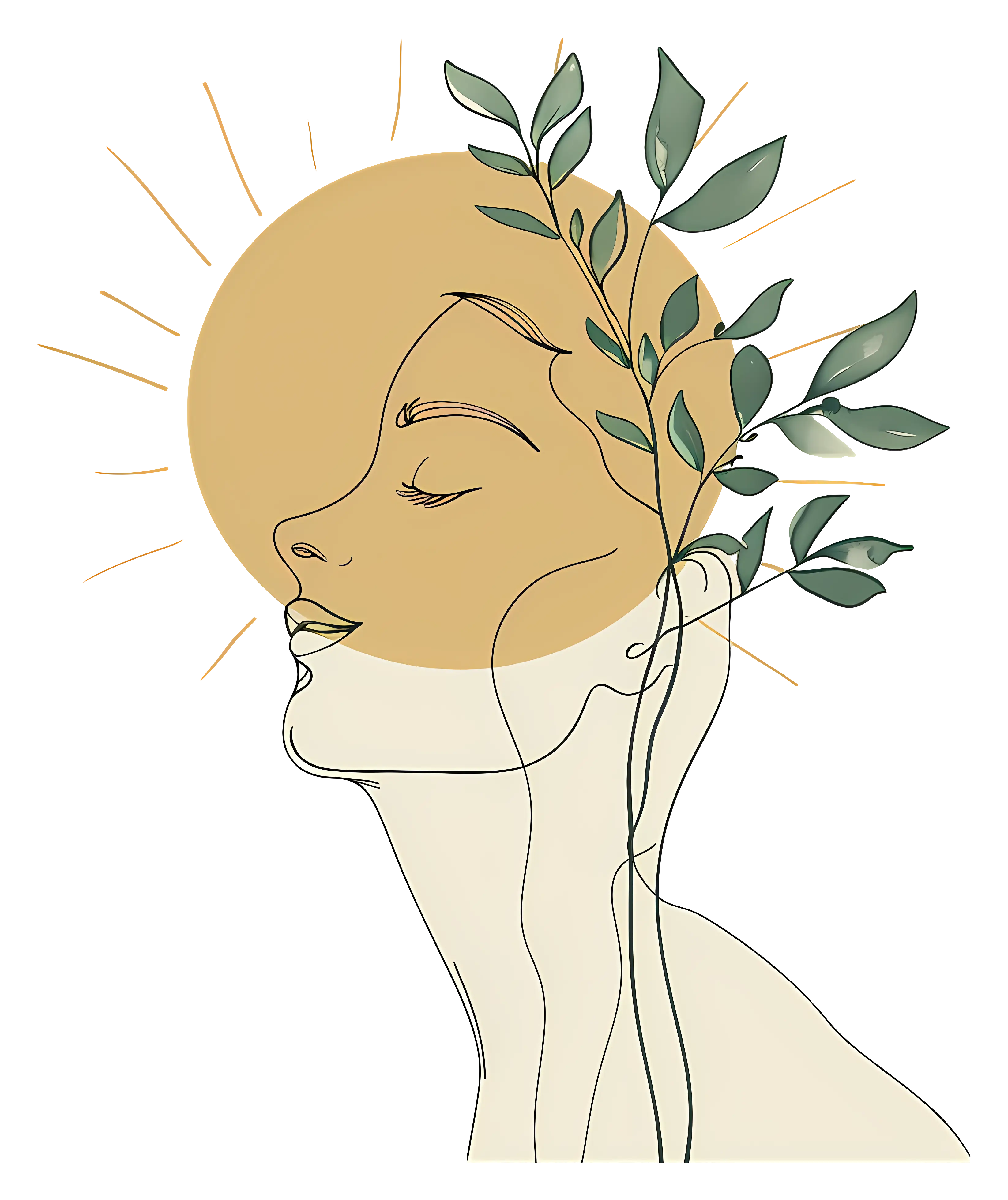 Sun and Leaves Line Art