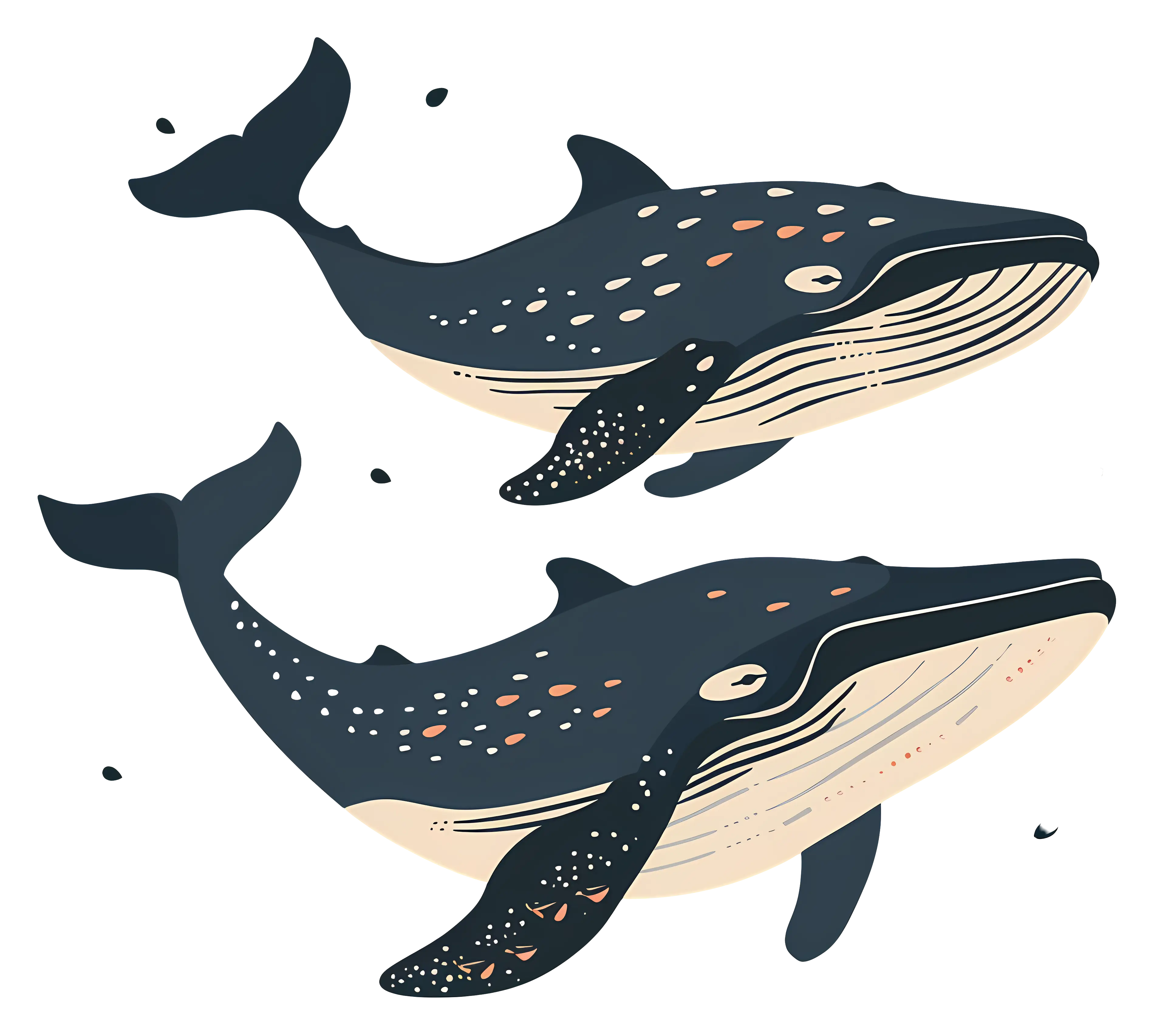 Illustration of Two Whales Swimming in the Ocean