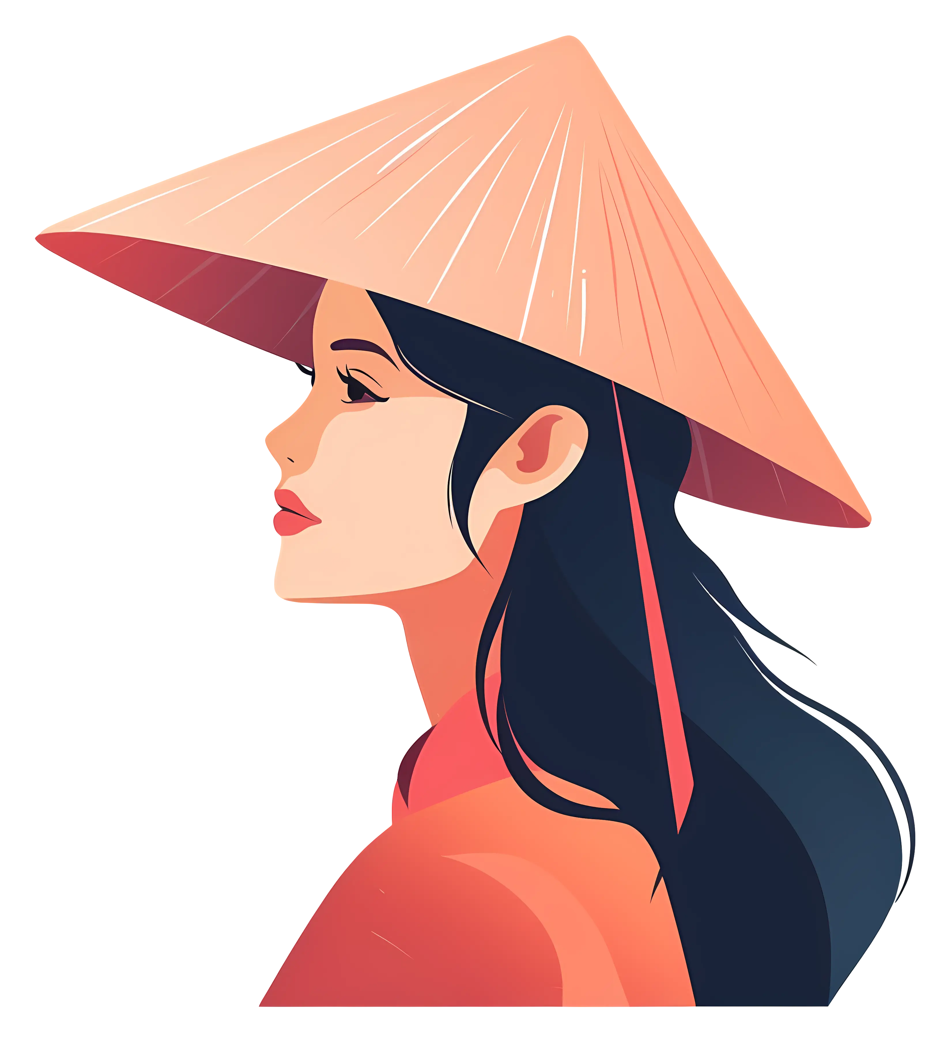 Woman in Conical Hat Illustration