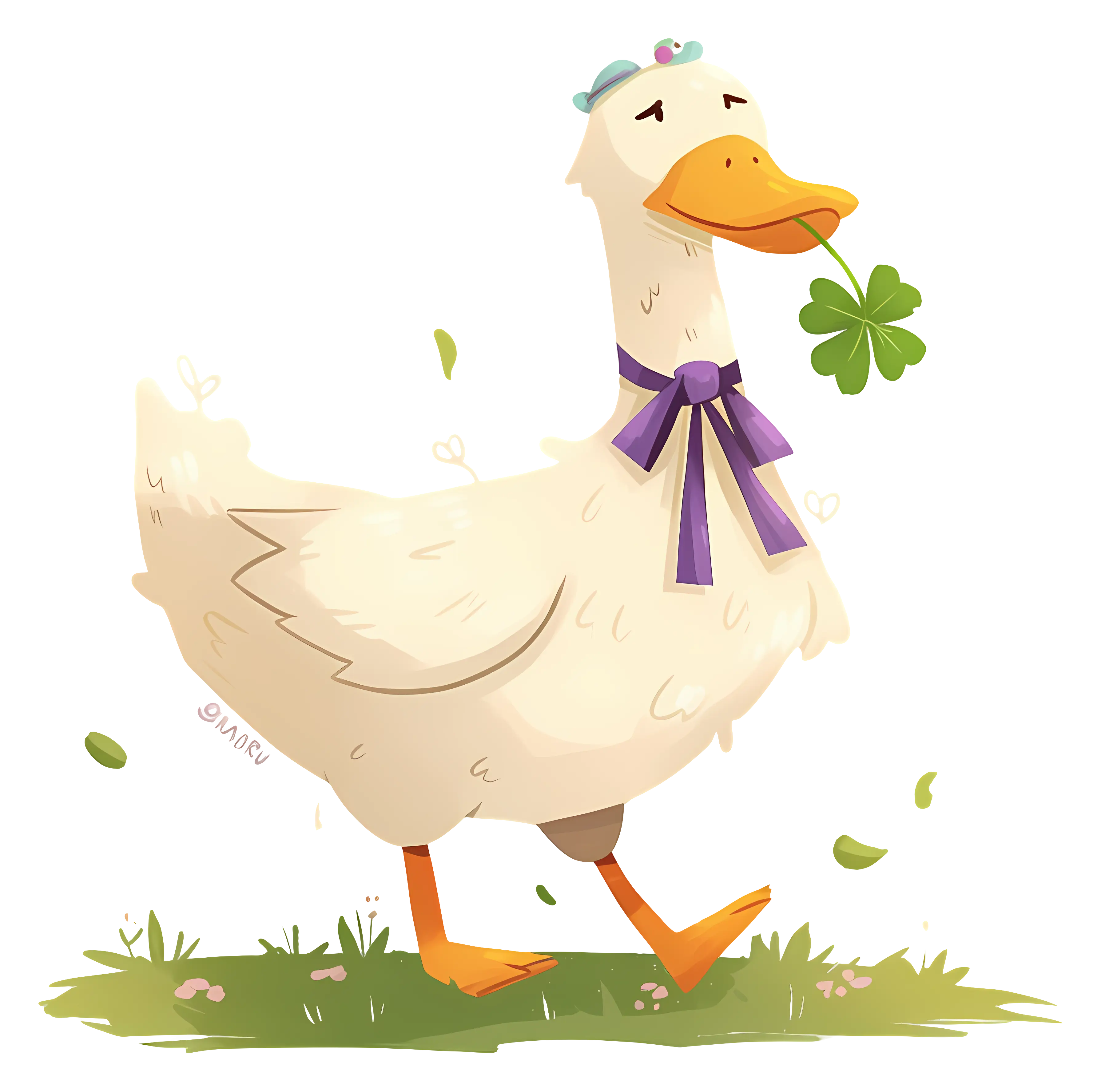 Duck Holding a Clover