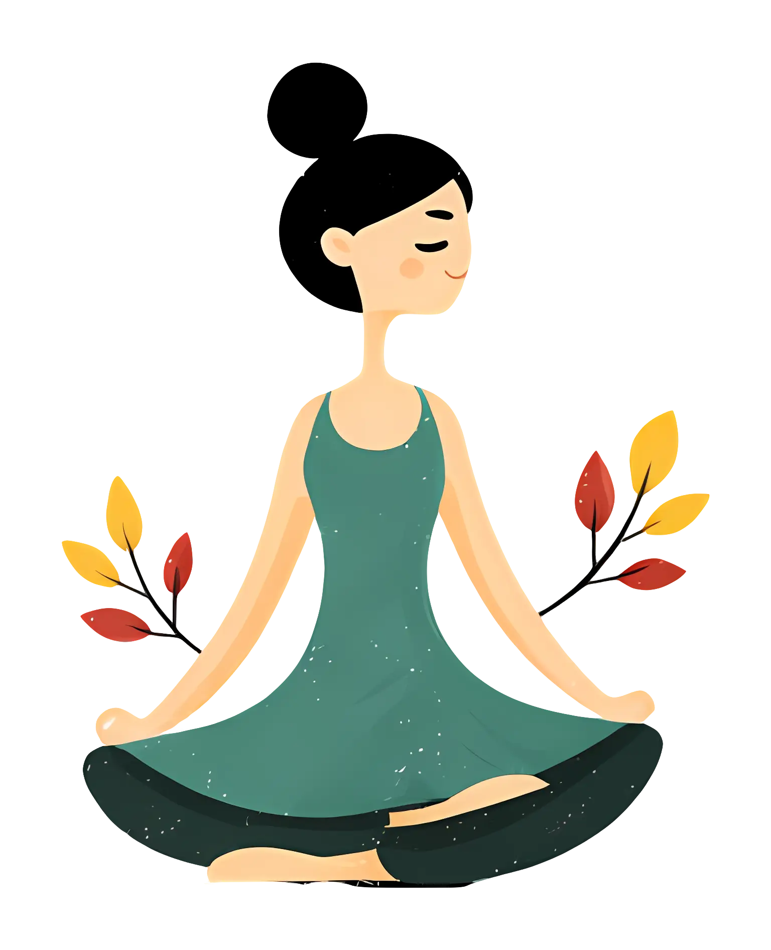 Meditating Woman with Leaves