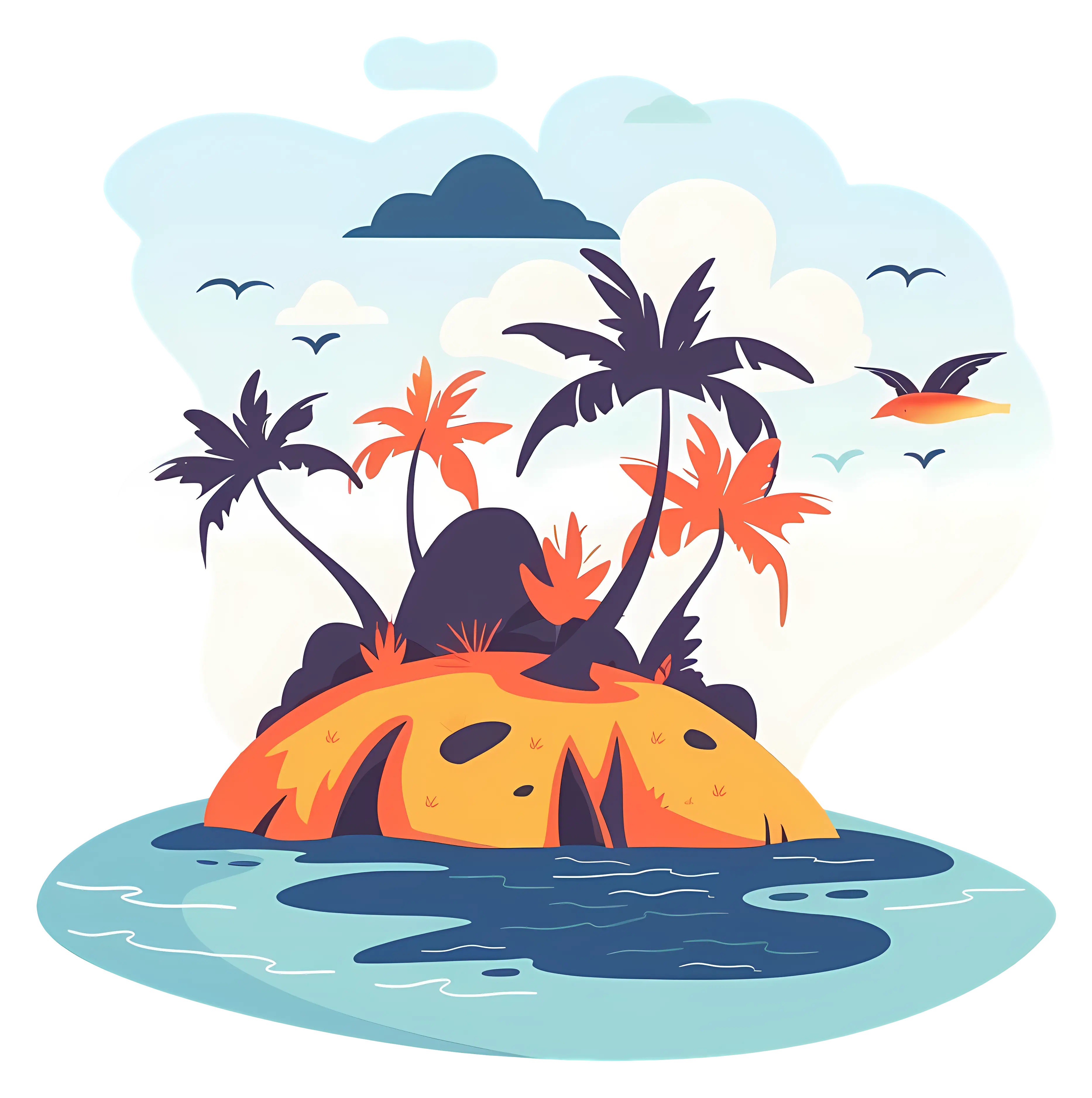 Tropical Island with Palm Trees and Clear Sky