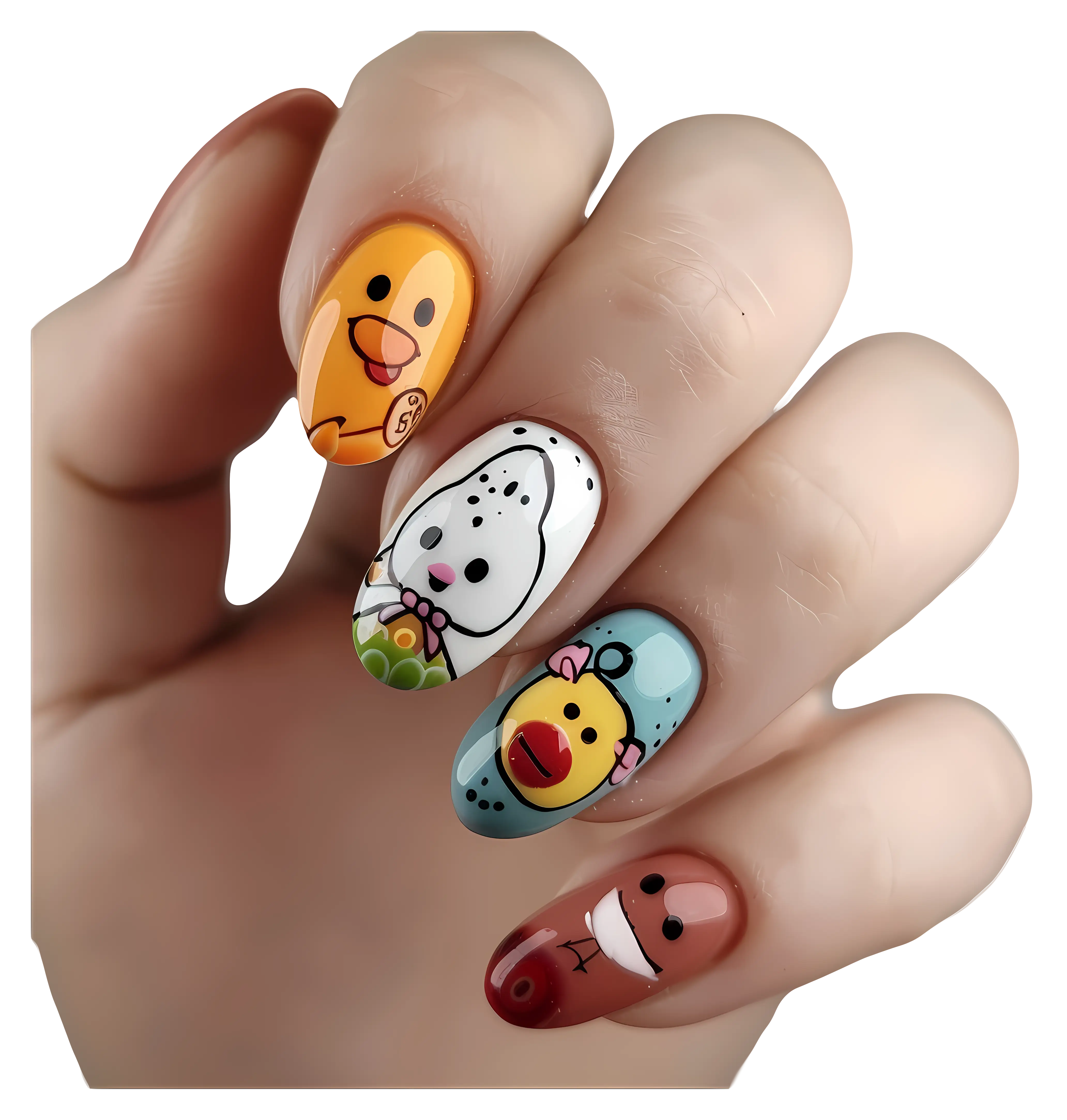 Cute Cartoon Nail Art on Fingernails
