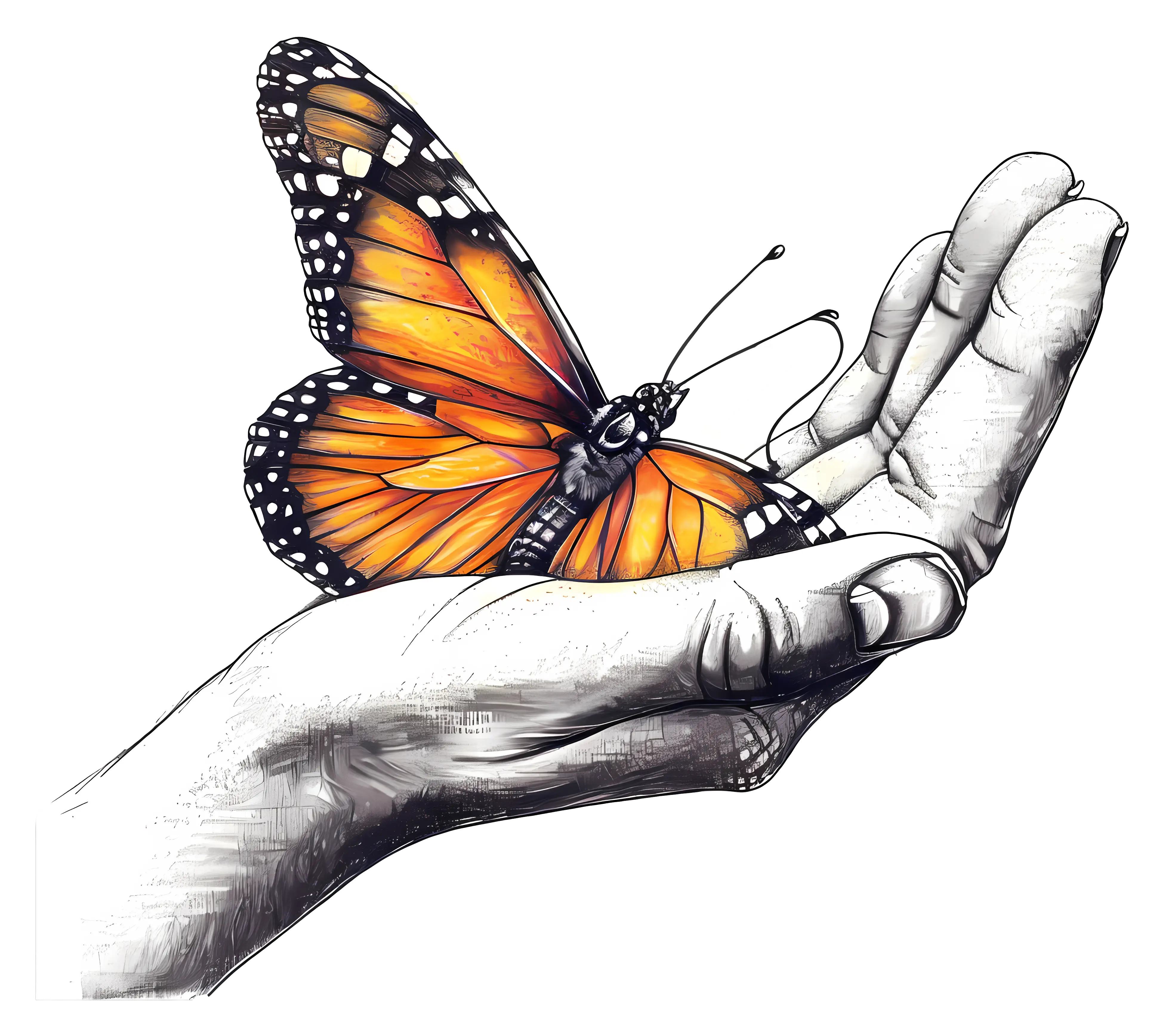 Orange Butterfly on Hand