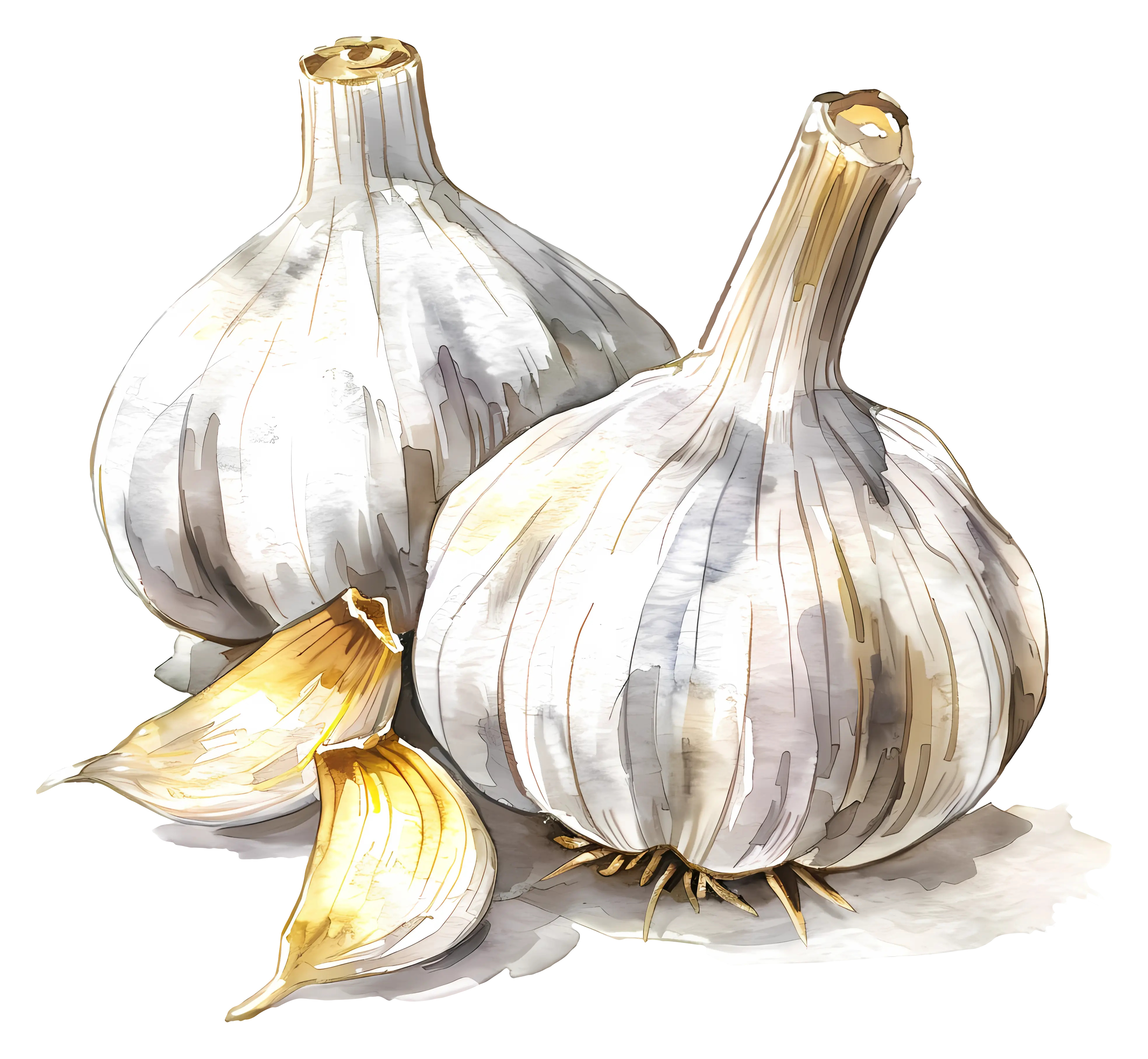 Garlic Bulbs Watercolor Illustration