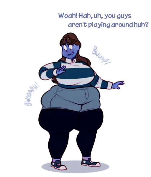 Blue Cartoon Character in Striped Shirt