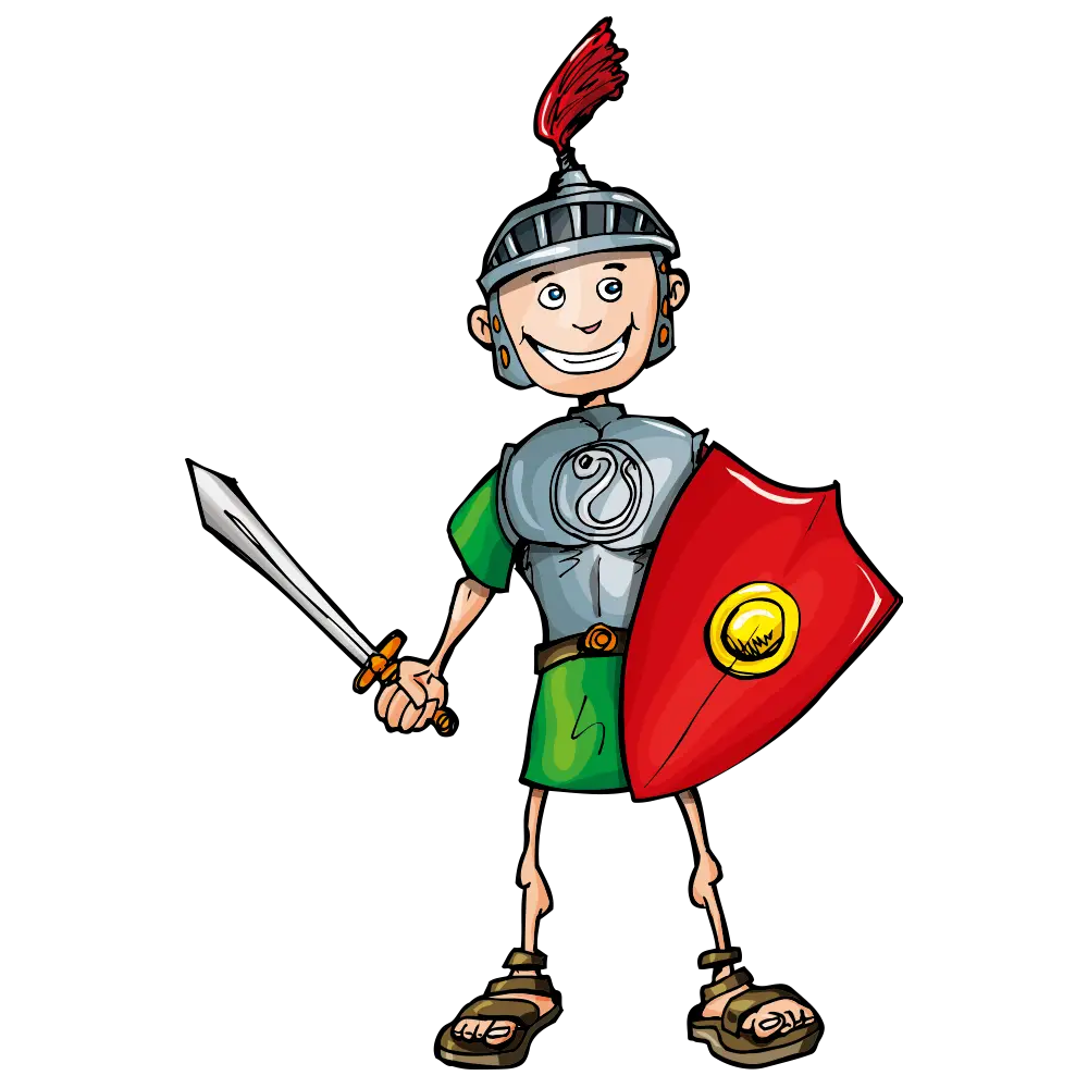 Cartoon Knight with Sword and Shield