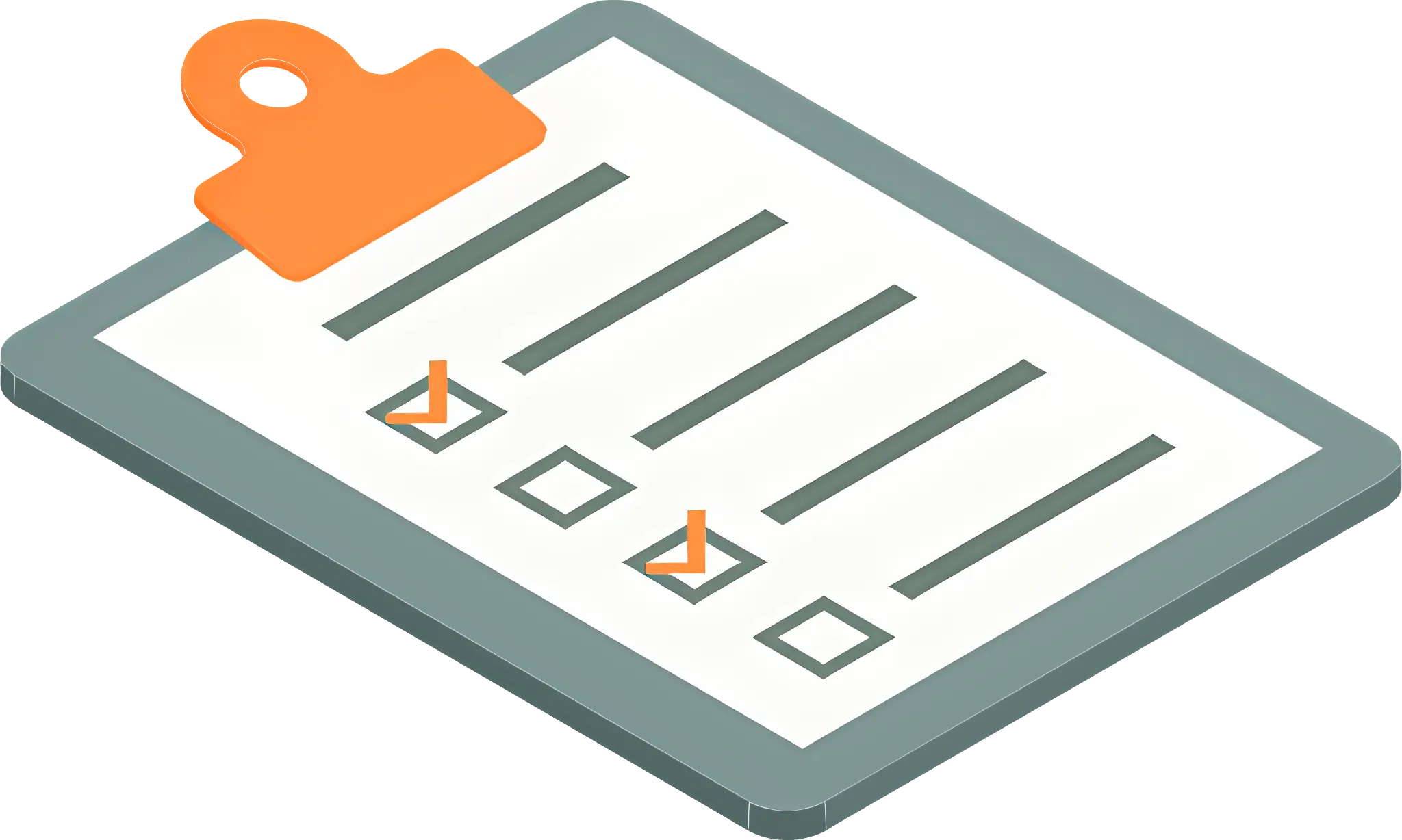 Orange Clipboard with Checklist in Flat Style