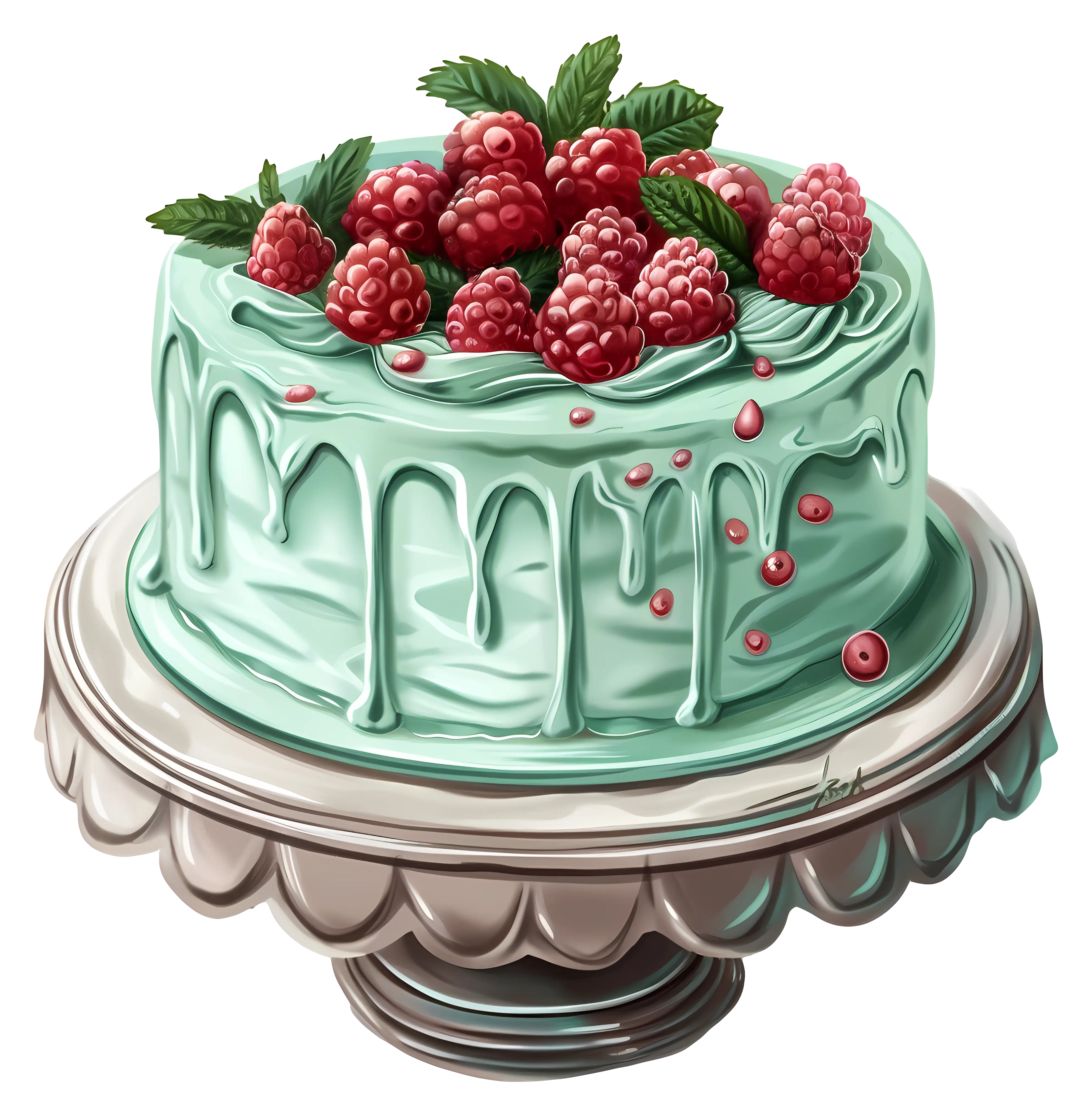 Delicious Raspberry Cake with Mint Leaves