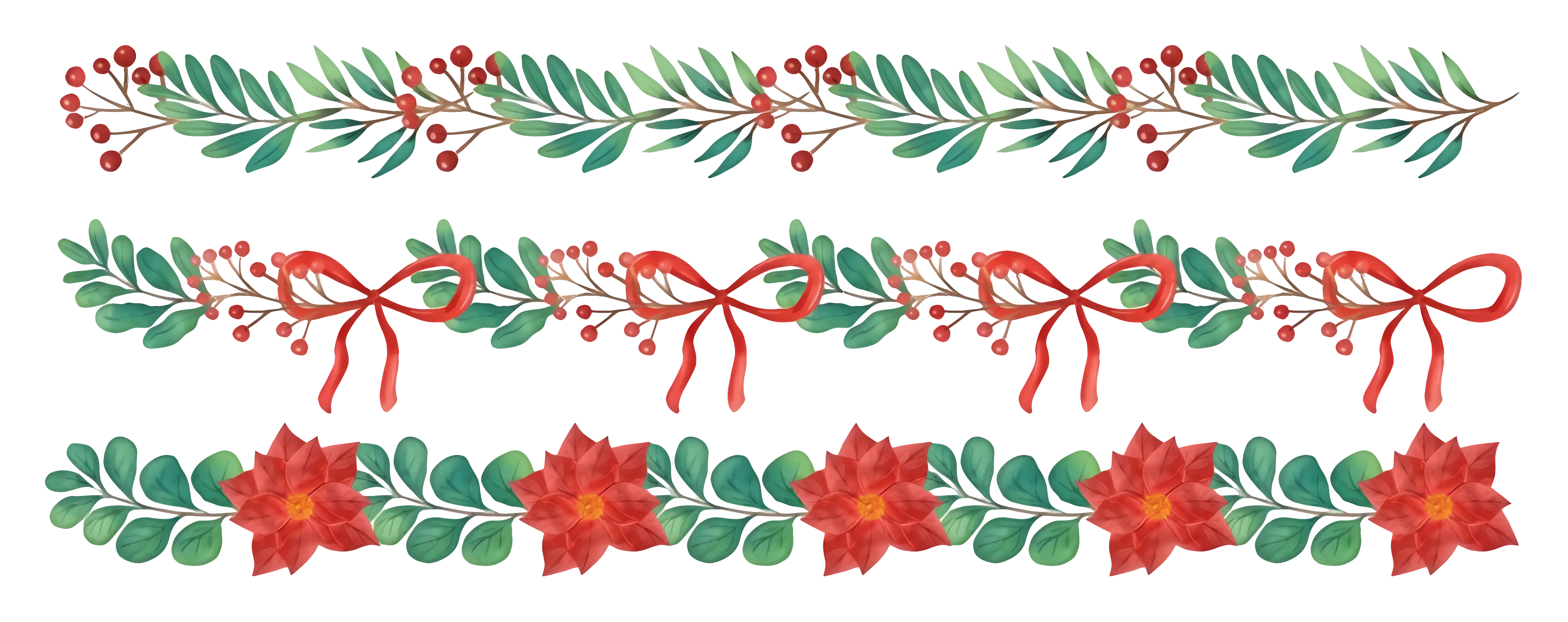 Festive Holiday Decorations with Red Flowers and Green Garland Design