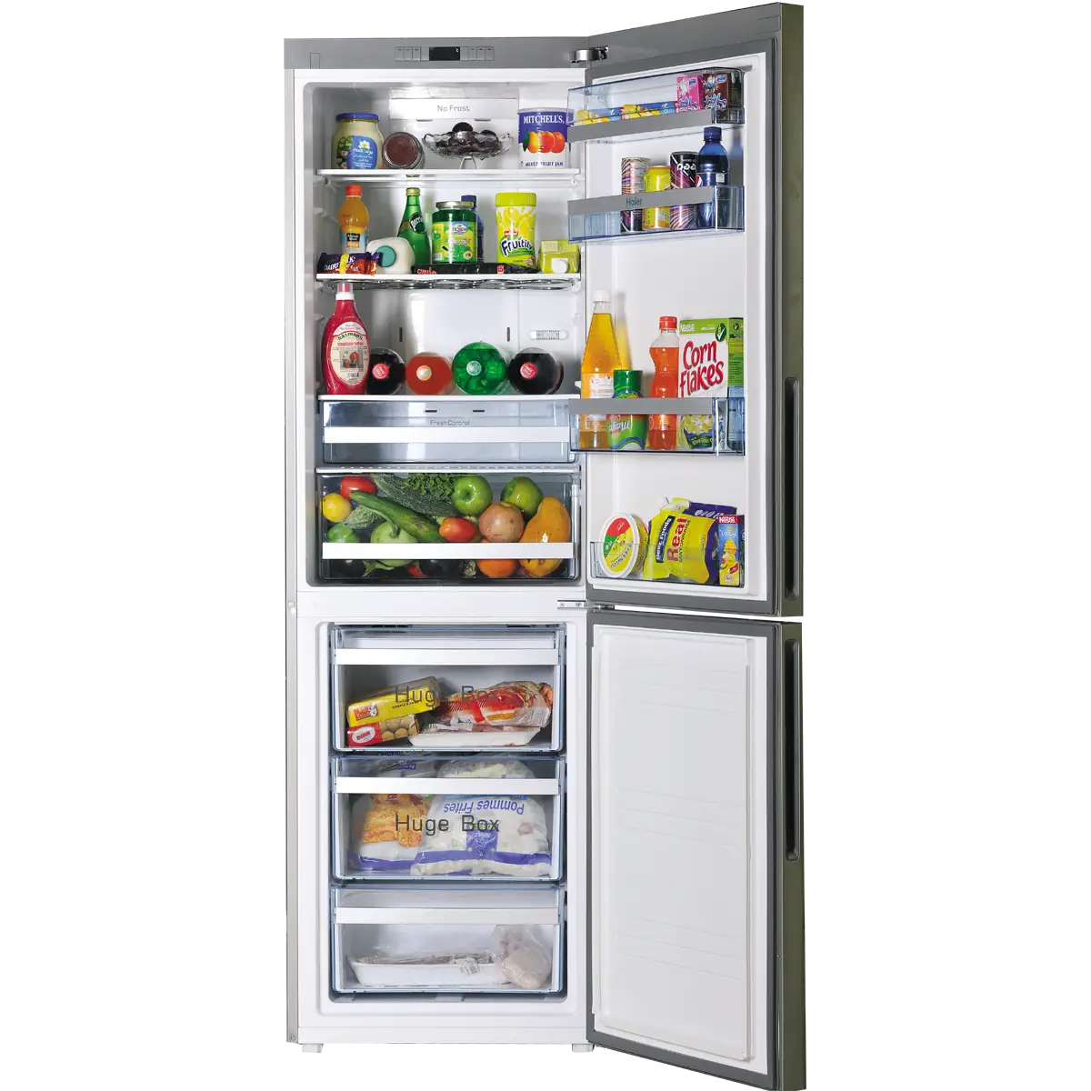 Open Refrigerator with Stored Food