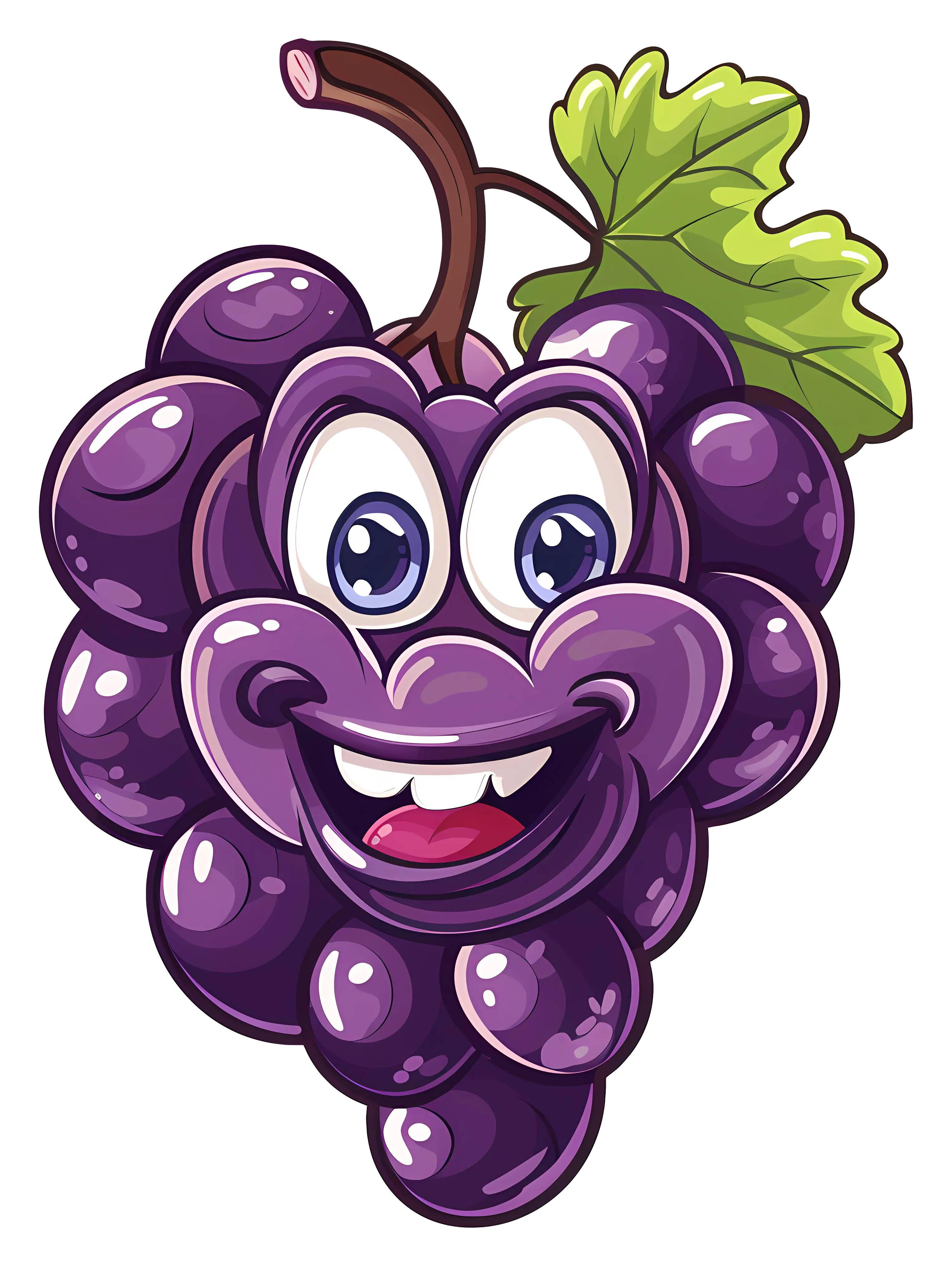 Grape Cartoon Character with Happy Face