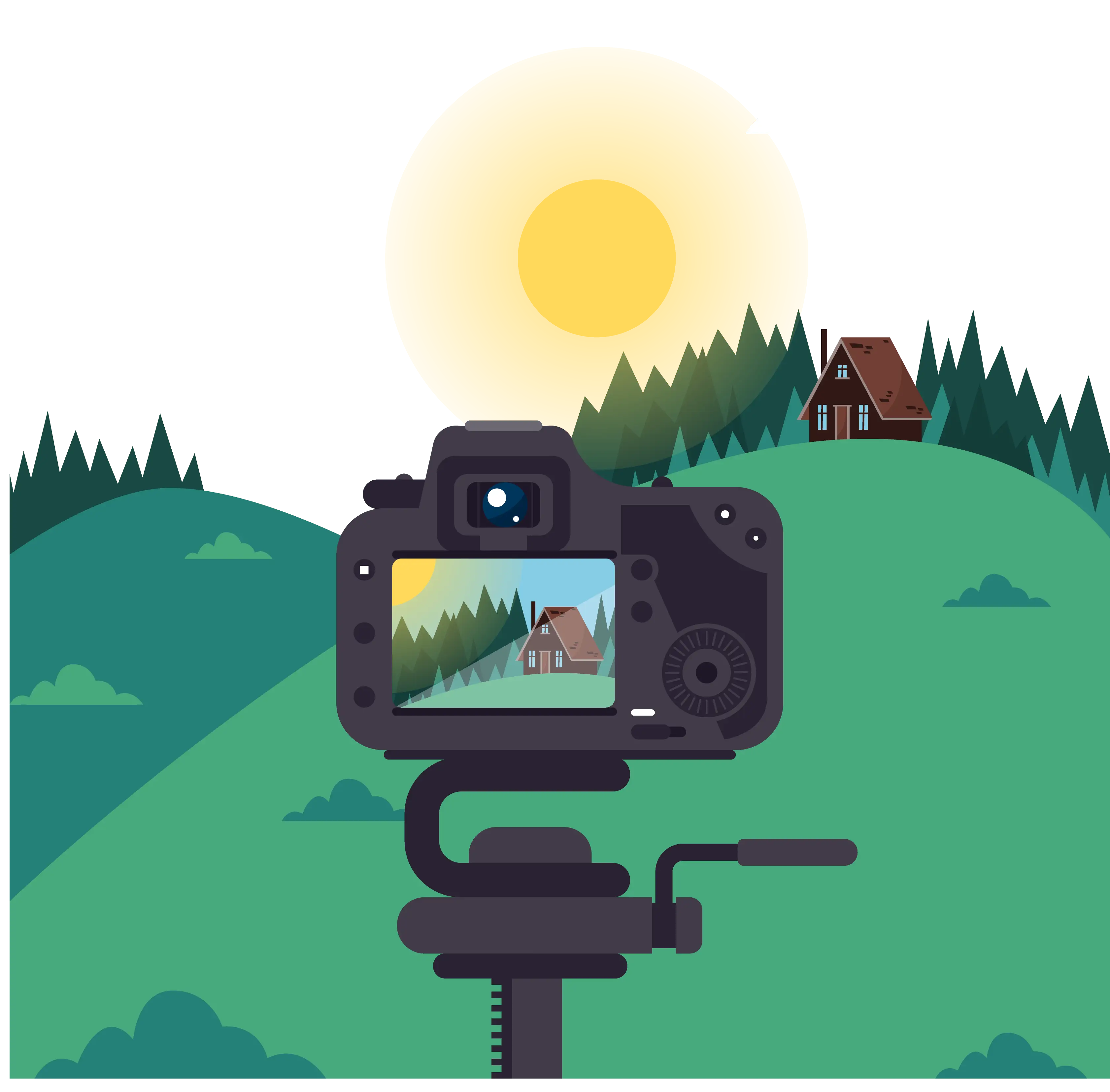 Camera on Tripod Capturing Scenery