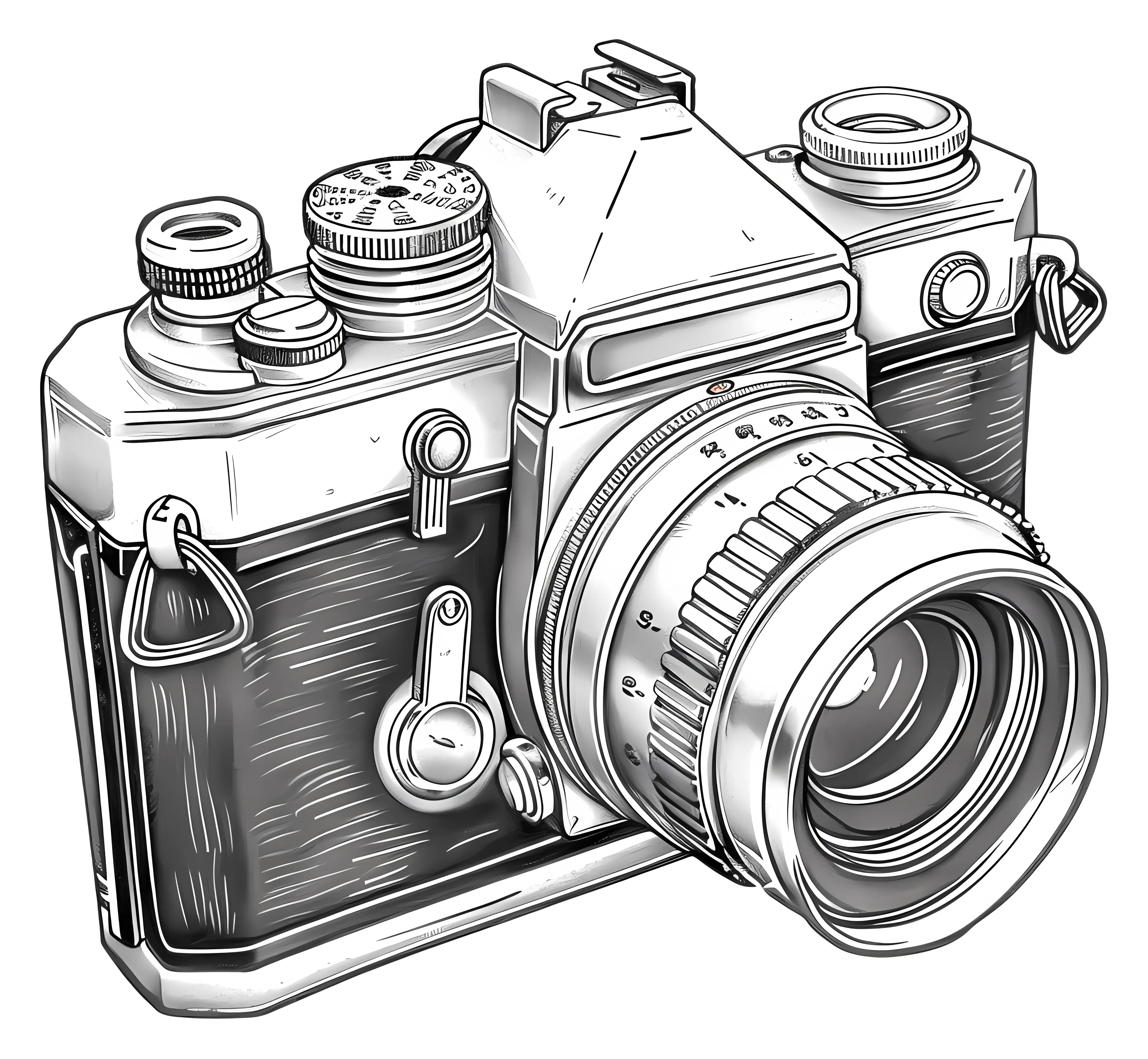 Vintage Camera Illustration with Detailed Sketch