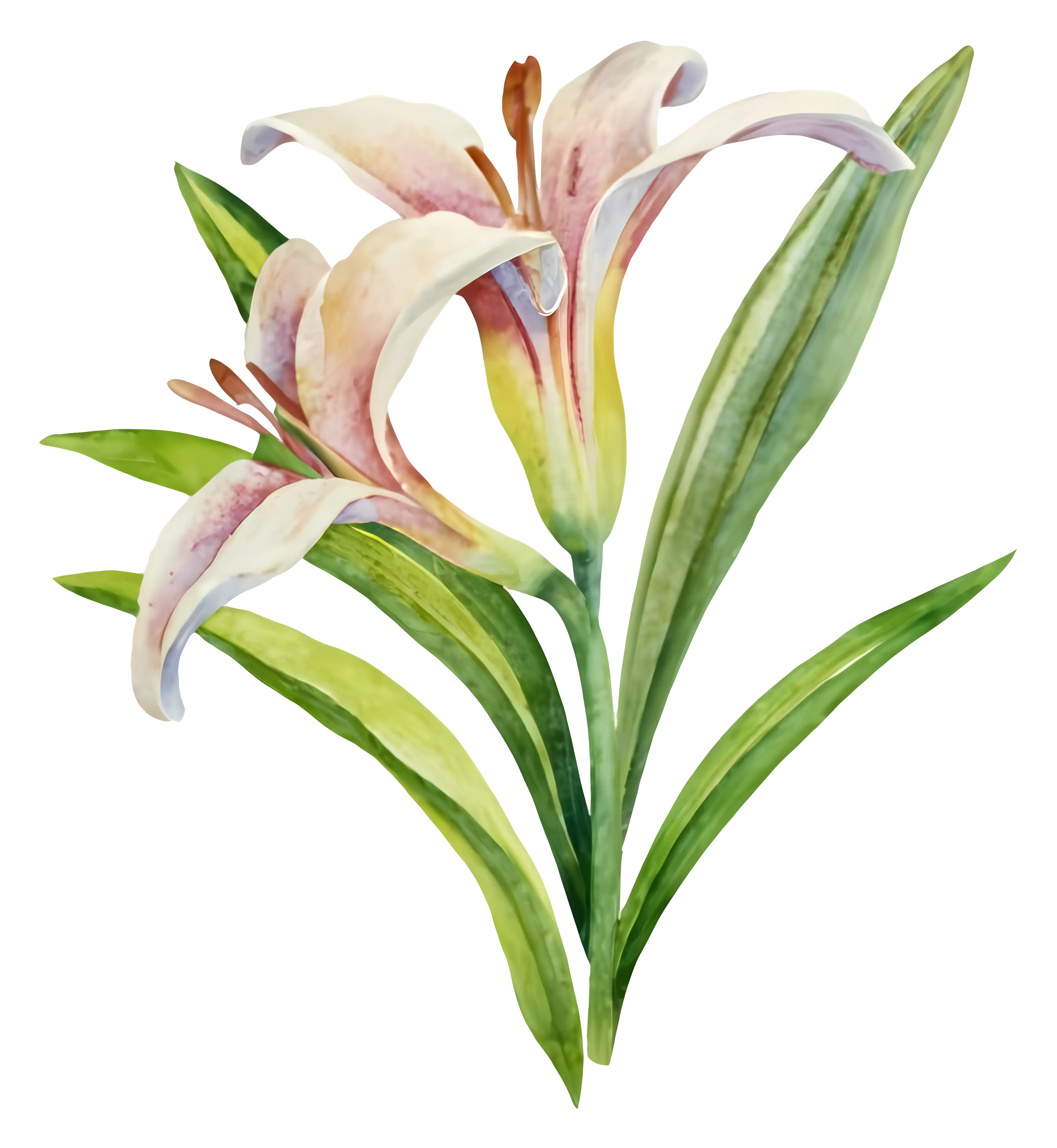 Elegant Pair of Lily Flowers Watercolor Illustration