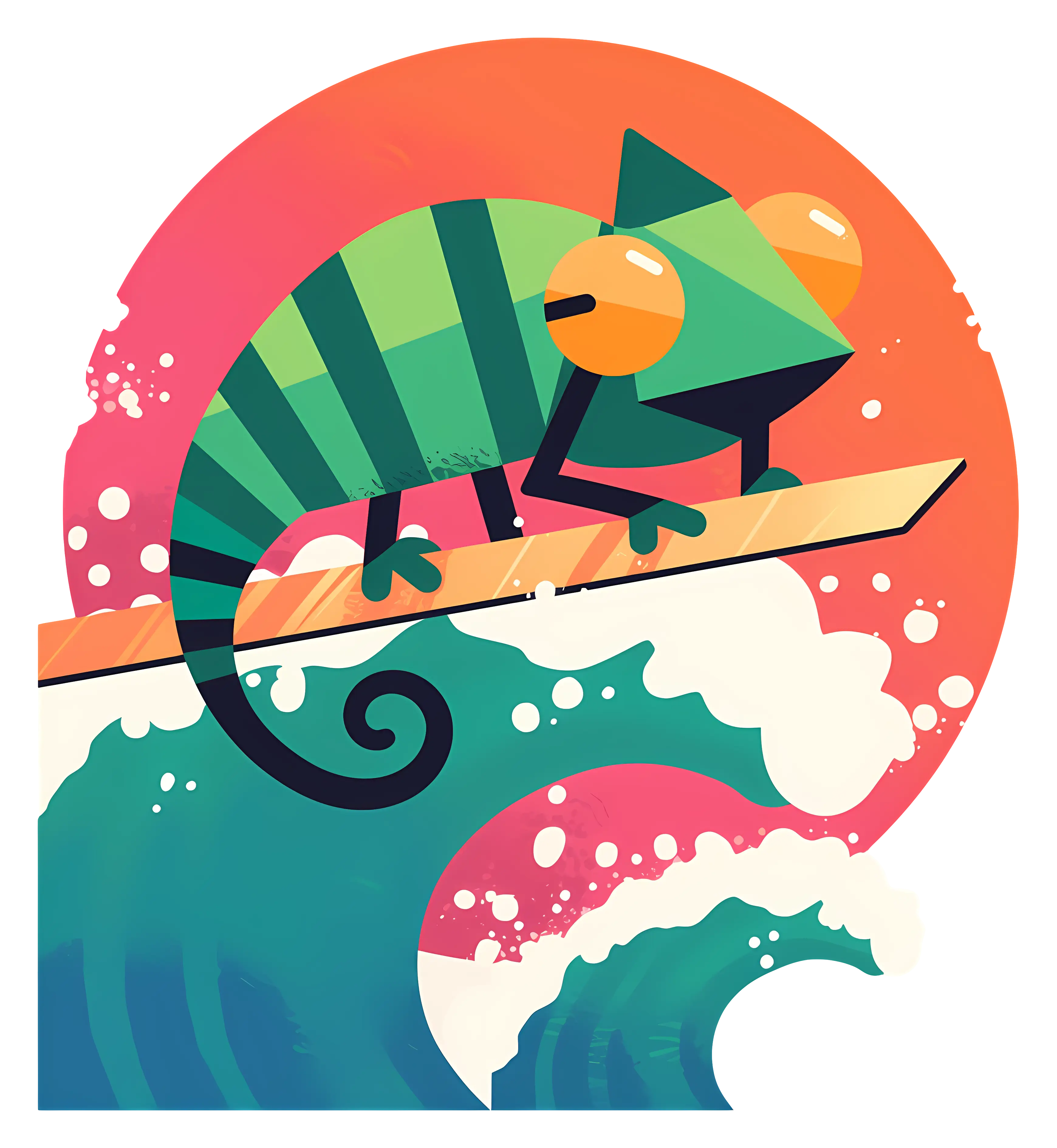 Chameleon Surfing the Waves